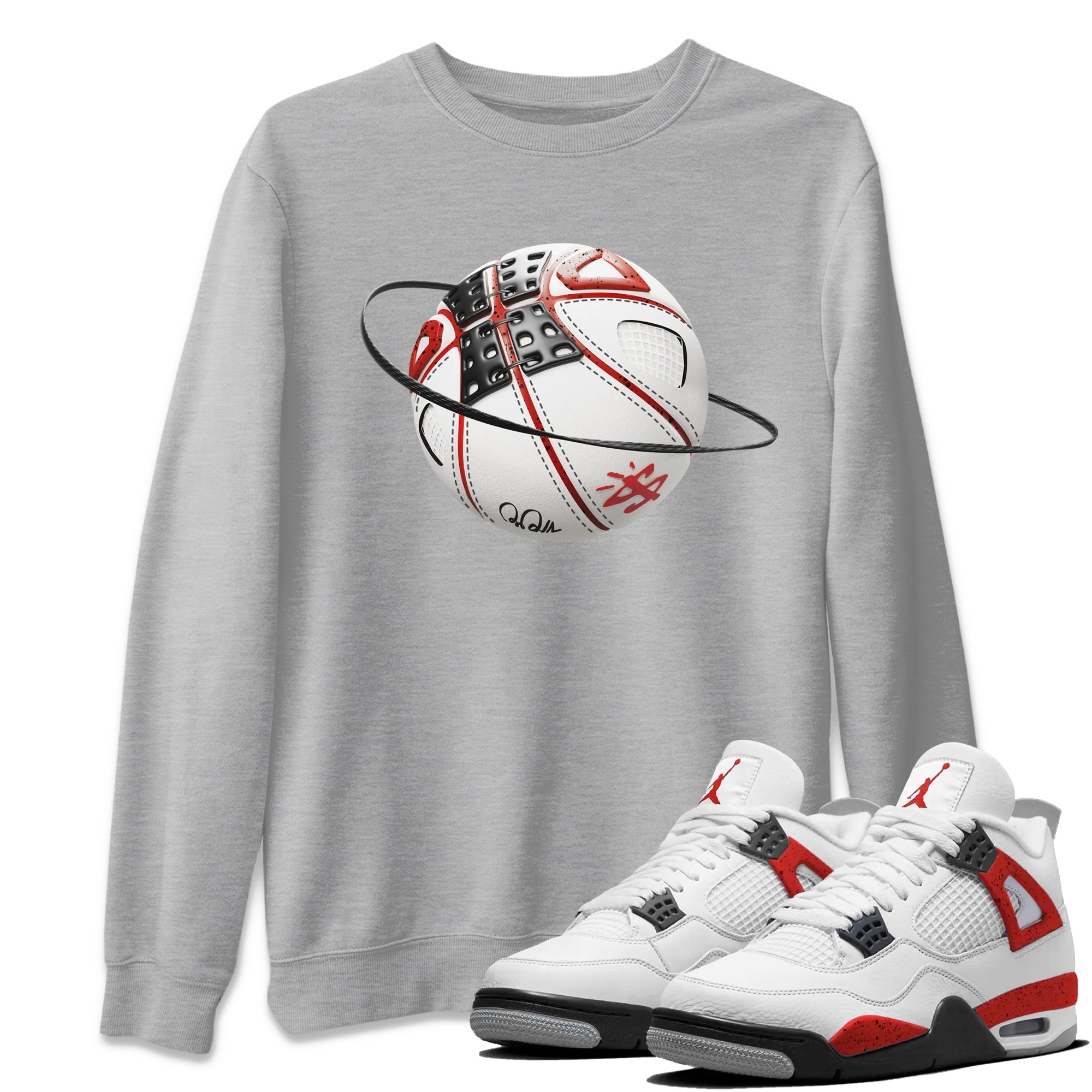 Air Jordan 4 Red Cement Sneaker Match Tees Basketball Planet Streetwear Sneaker Shirt AJ4 Retro OG Red Cement Sneaker Release Tees Unisex Shirts Heather Grey 1