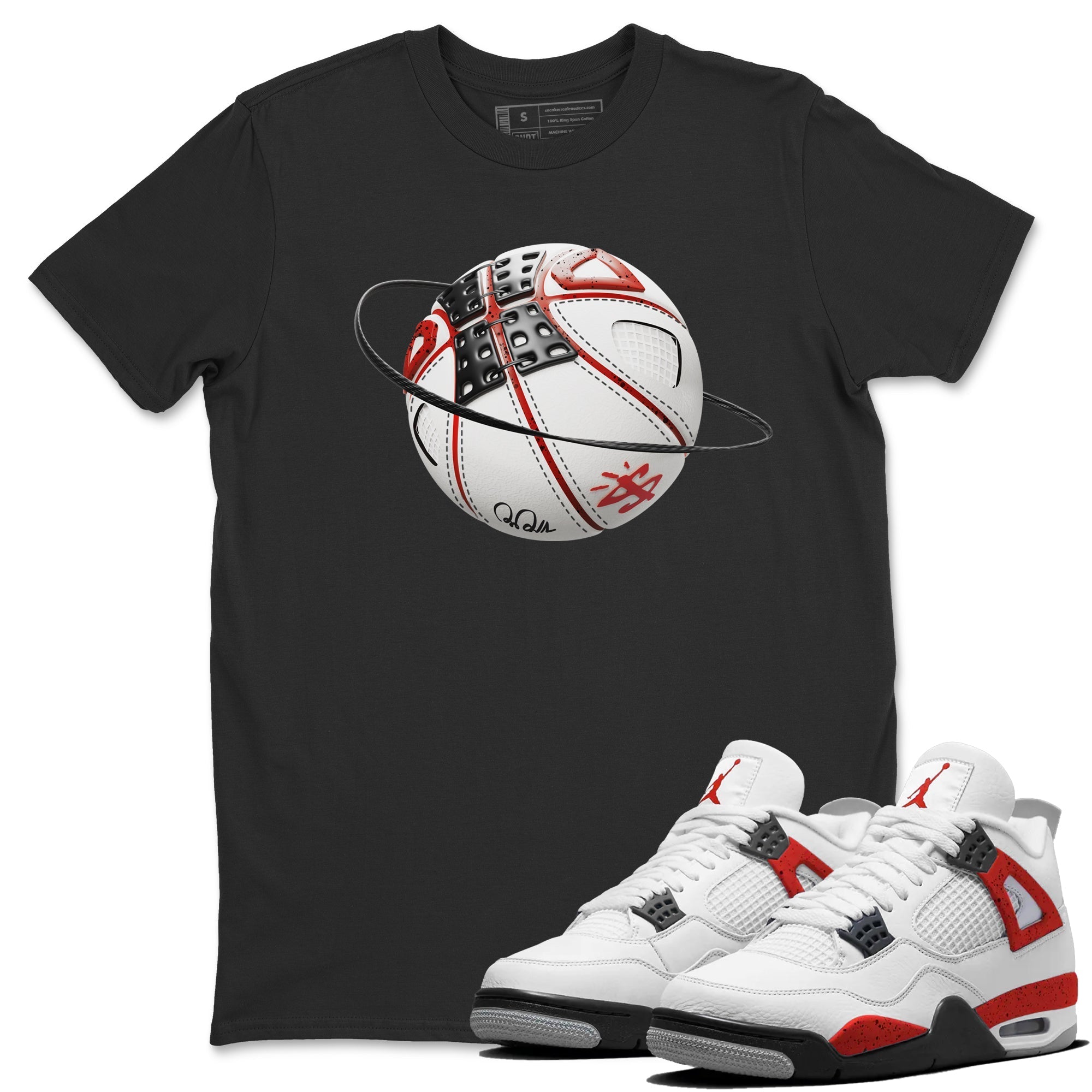 Air Jordan 4 Red Cement Sneaker Match Tees Basketball Planet Streetwear Sneaker Shirt AJ4 Retro OG Red Cement Sneaker Release Tees Unisex Shirts Black 1