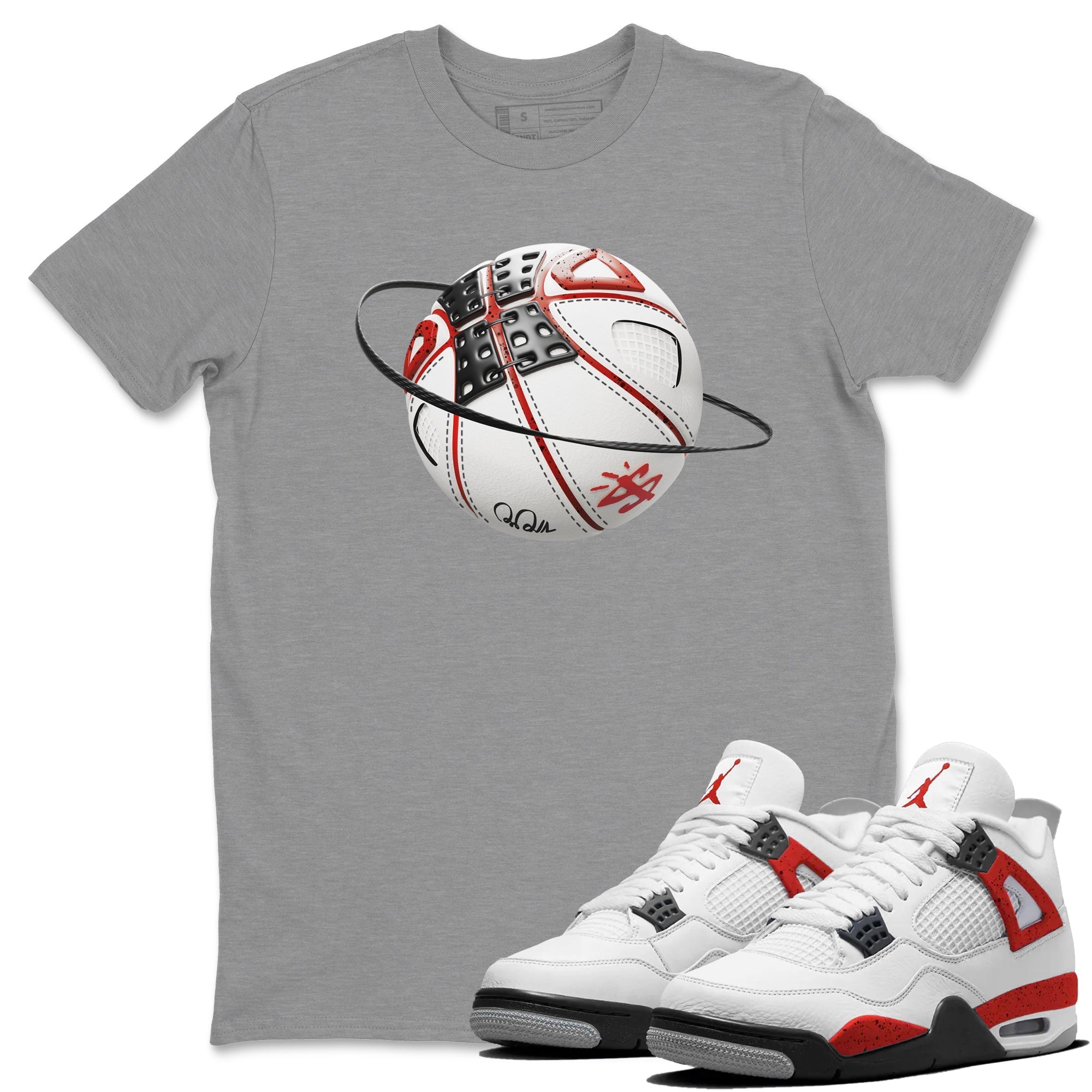 Air Jordan 4 Red Cement Sneaker Match Tees Basketball Planet Streetwear Sneaker Shirt AJ4 Retro OG Red Cement Sneaker Release Tees Unisex Shirts Heather Grey 1