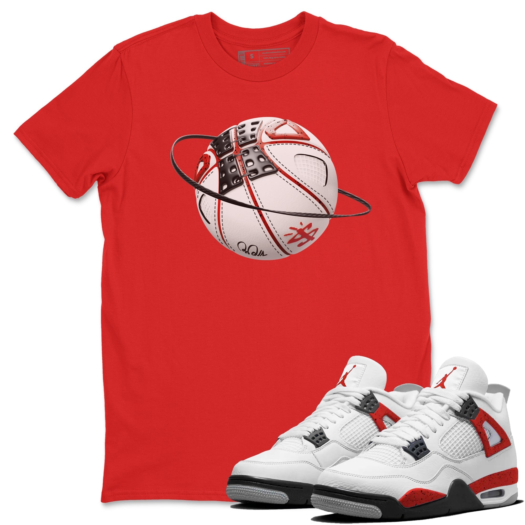 Air Jordan 4 Red Cement Sneaker Match Tees Basketball Planet Streetwear Sneaker Shirt AJ4 Retro OG Red Cement Sneaker Release Tees Unisex Shirts Red 1
