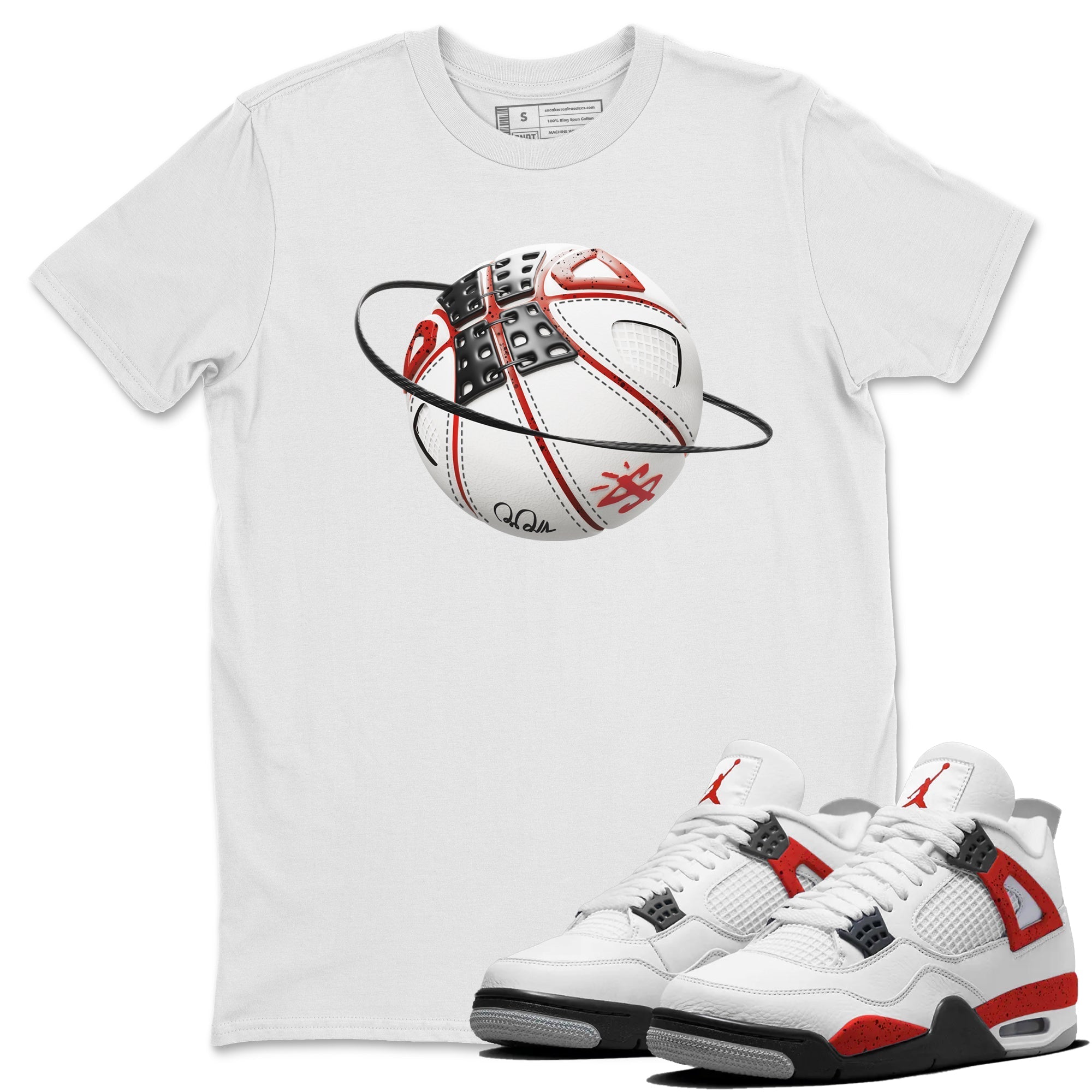 Air Jordan 4 Red Cement Sneaker Match Tees Basketball Planet Streetwear Sneaker Shirt AJ4 Retro OG Red Cement Sneaker Release Tees Unisex Shirts White 1