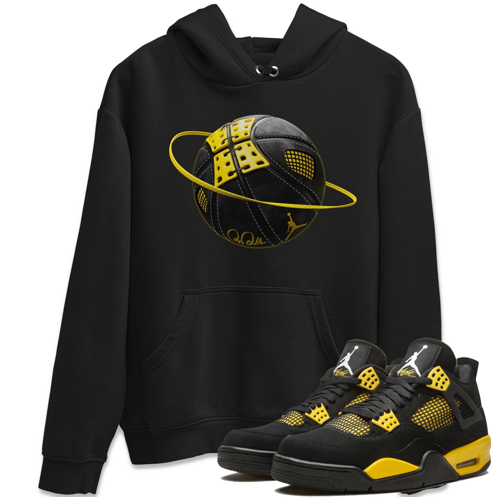 Air Jordan 4 Thunder Sneaker Match Tees Basketball Planet Streetwear Sneaker Shirt AJ4 Thunder Jumpman Sneaker Release Tees Unisex Shirts Black 1