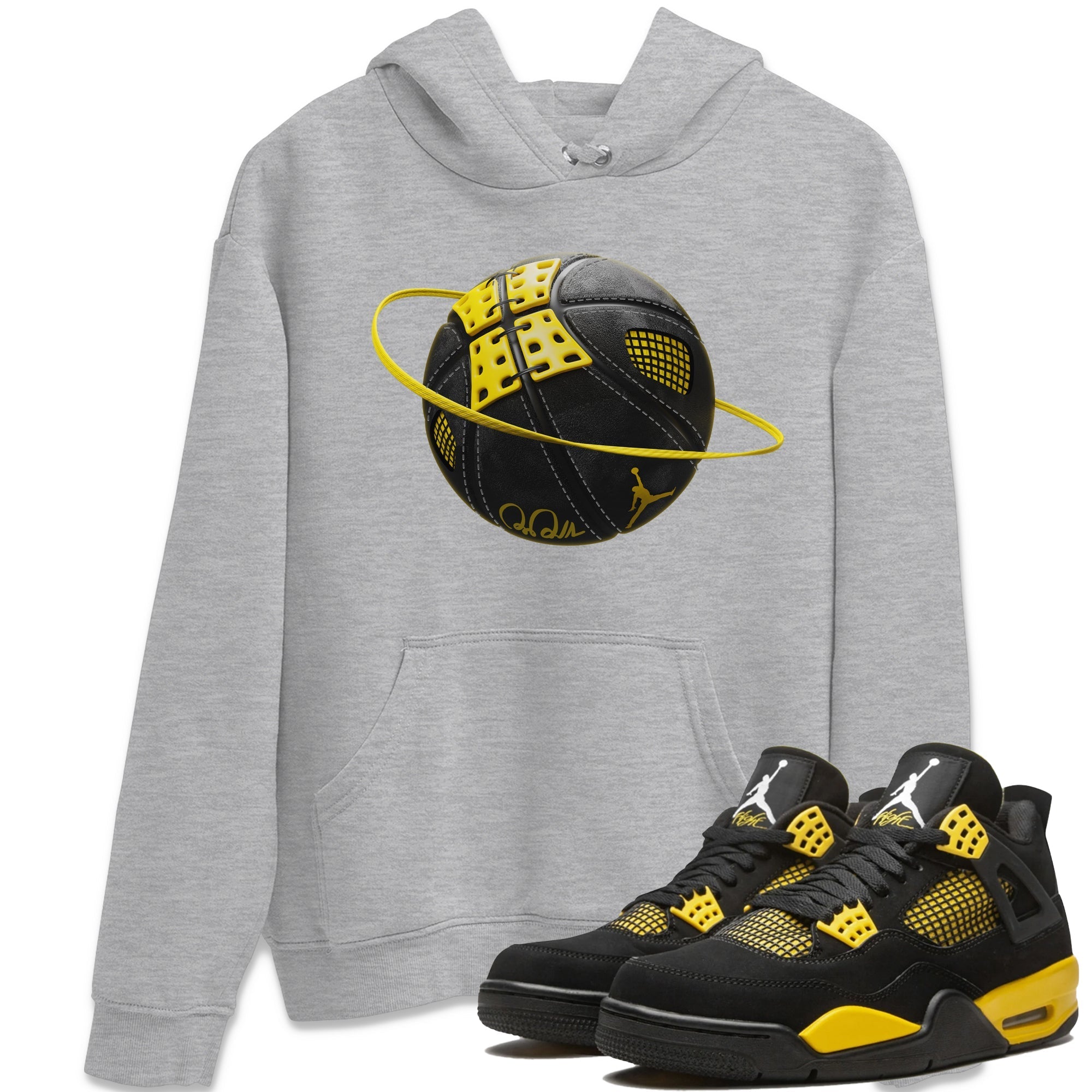 Air Jordan 4 Thunder Sneaker Match Tees Basketball Planet Streetwear Sneaker Shirt AJ4 Thunder Jumpman Sneaker Release Tees Unisex Shirts Heather Grey 1