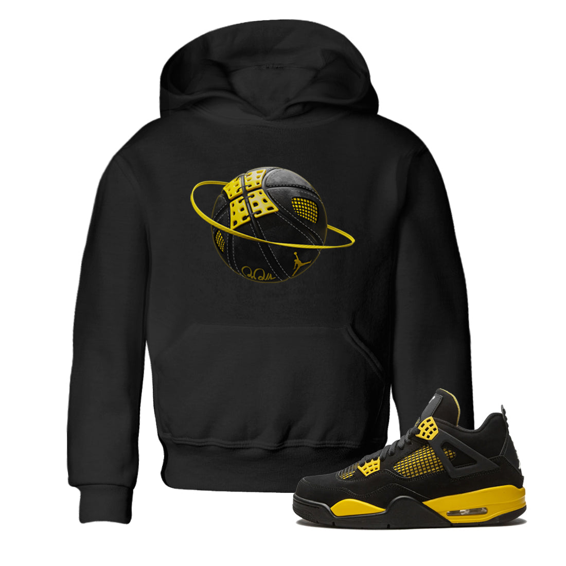 Air Jordan 4 Thunder Sneaker Match Tees Basketball Planet Streetwear Sneaker Shirt AJ4 Thunder Jumpman Sneaker Release Tees Kids Shirts Black 1