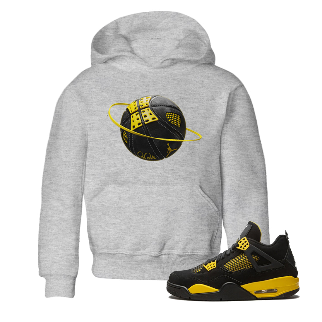 Air Jordan 4 Thunder Sneaker Match Tees Basketball Planet Streetwear Sneaker Shirt AJ4 Thunder Jumpman Sneaker Release Tees Kids Shirts Heather Grey 1
