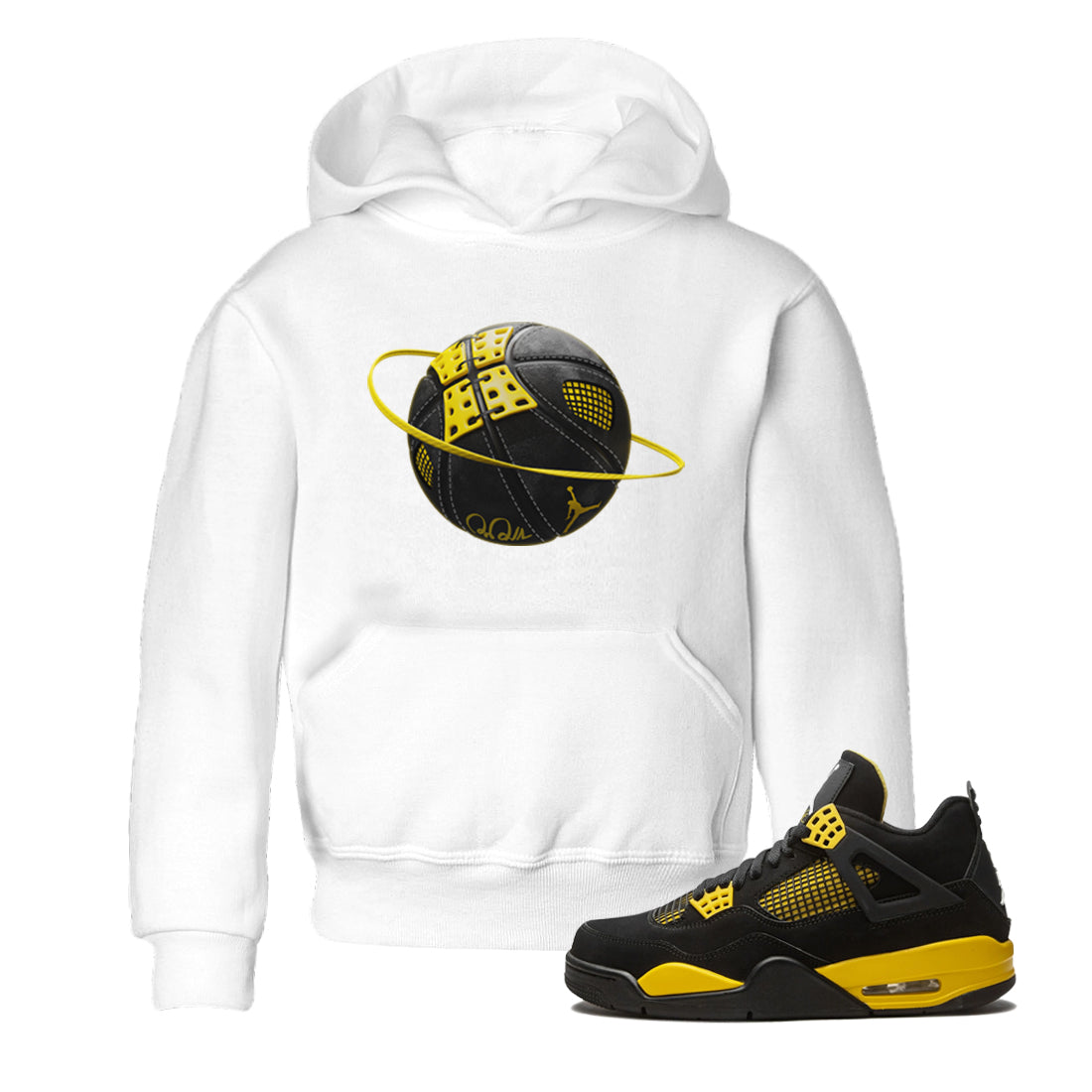 Air Jordan 4 Thunder Sneaker Match Tees Basketball Planet Streetwear Sneaker Shirt AJ4 Thunder Jumpman Sneaker Release Tees Kids Shirts White 1