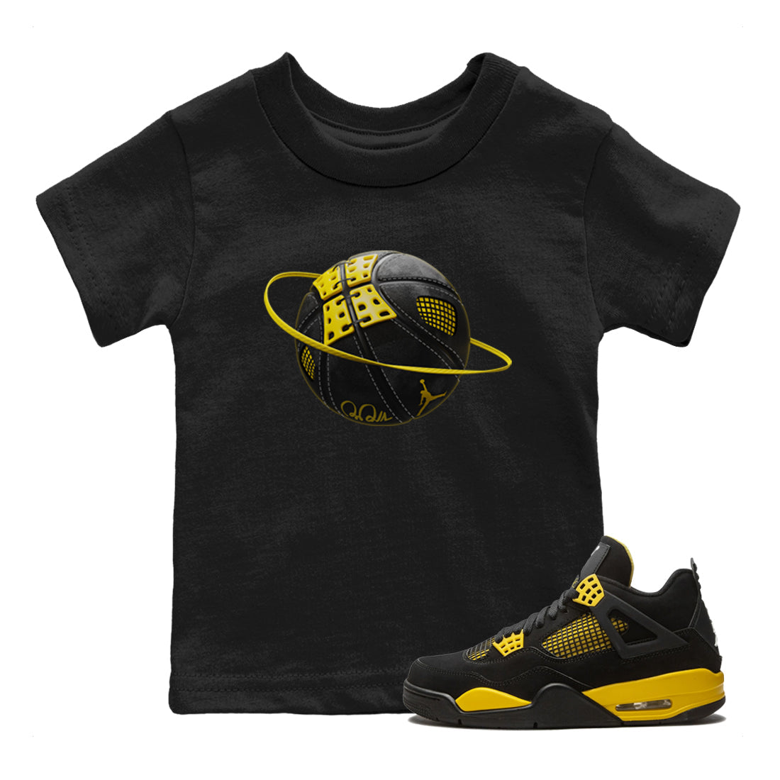 Air Jordan 4 Thunder Sneaker Match Tees Basketball Planet Streetwear Sneaker Shirt AJ4 Thunder Jumpman Sneaker Release Tees Kids Shirts Black 1