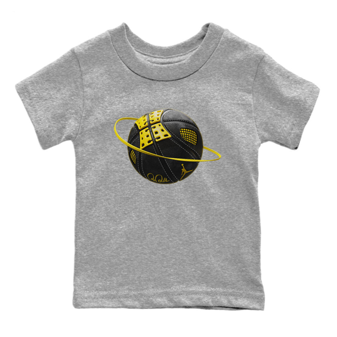 Air Jordan 4 Thunder Sneaker Match Tees Basketball Planet Streetwear Sneaker Shirt AJ4 Thunder Jumpman Sneaker Release Tees Kids Shirts Heather Grey 2