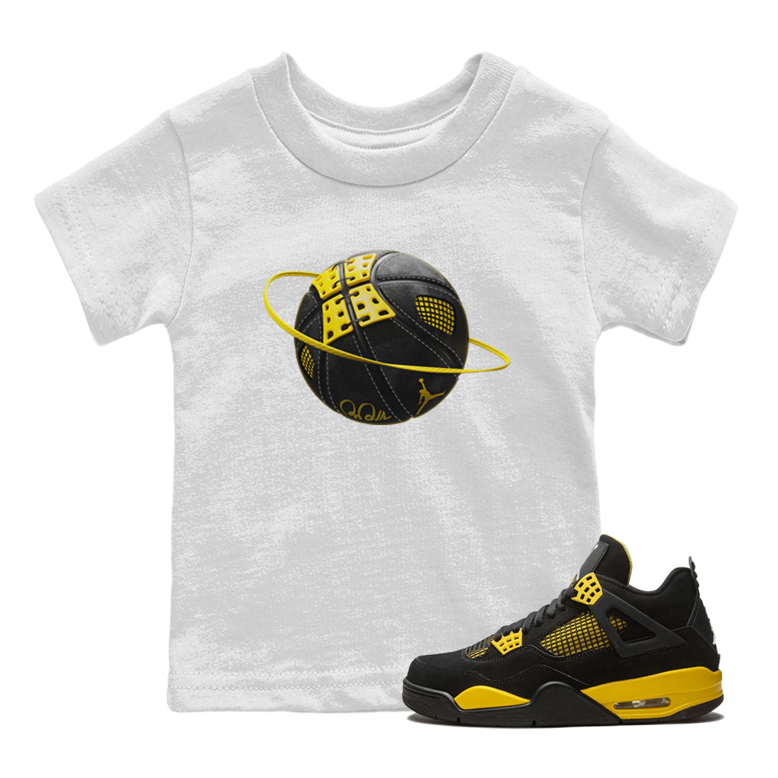 Air Jordan 4 Thunder Sneaker Match Tees Basketball Planet Streetwear Sneaker Shirt AJ4 Thunder Jumpman Sneaker Release Tees Kids Shirts White 1