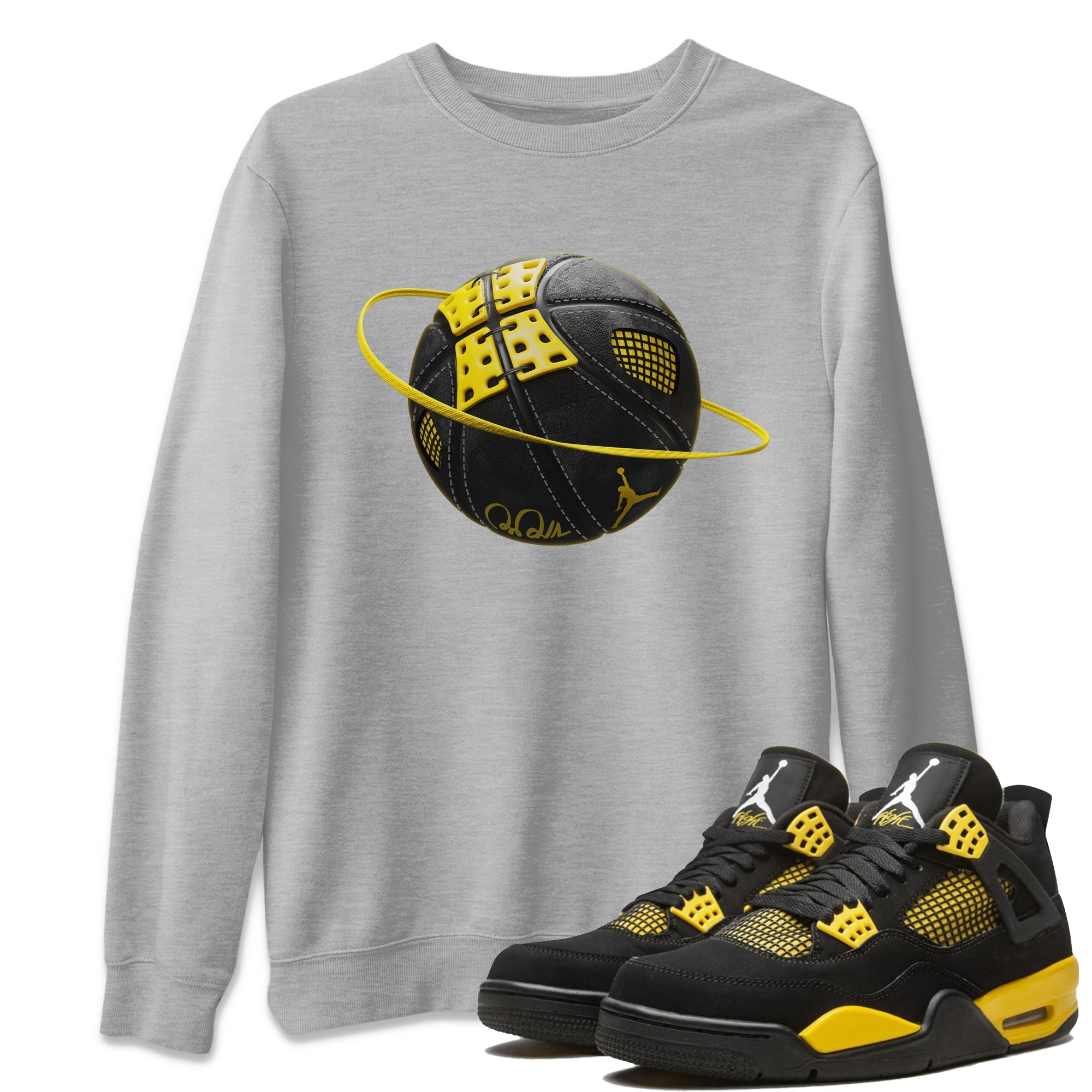 Air Jordan 4 Thunder Sneaker Match Tees Basketball Planet Streetwear Sneaker Shirt AJ4 Thunder Jumpman Sneaker Release Tees Unisex Shirts Heather Grey 1