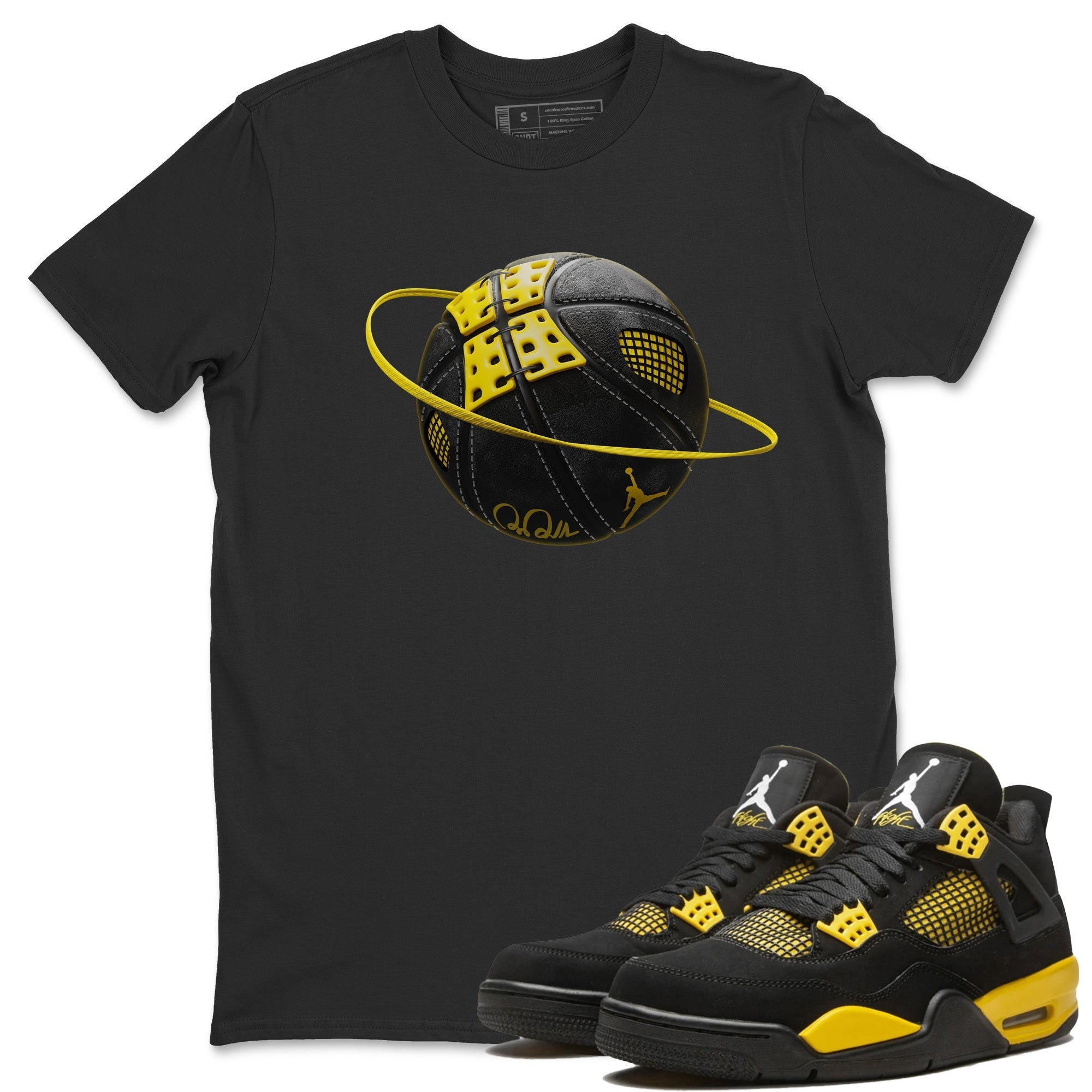 Air Jordan 4 Thunder Sneaker Match Tees Basketball Planet Streetwear Sneaker Shirt AJ4 Thunder Jumpman Sneaker Release Tees Unisex Shirts Black 1
