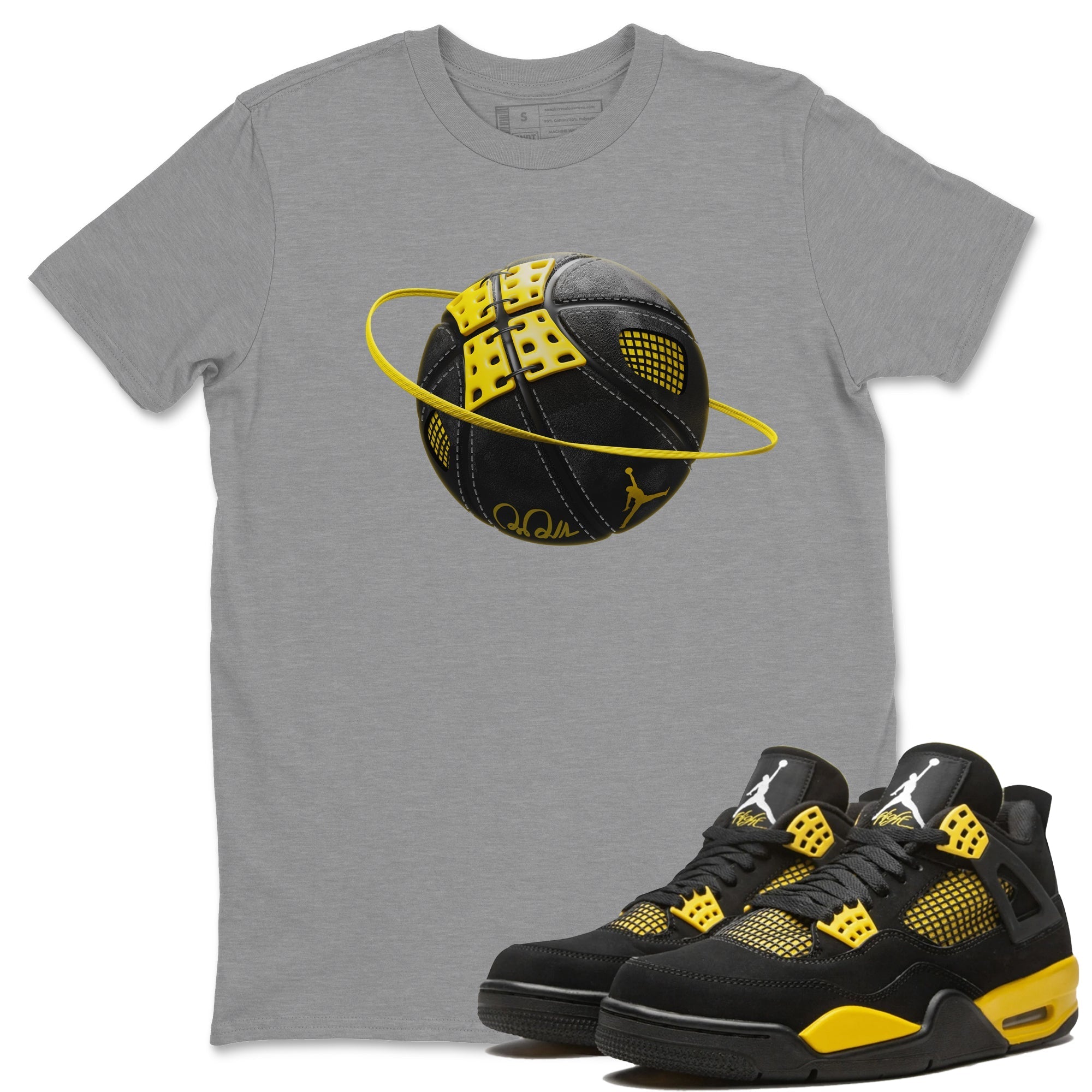 Air Jordan 4 Thunder Sneaker Match Tees Basketball Planet Streetwear Sneaker Shirt AJ4 Thunder Jumpman Sneaker Release Tees Unisex Shirts Heather Grey 1
