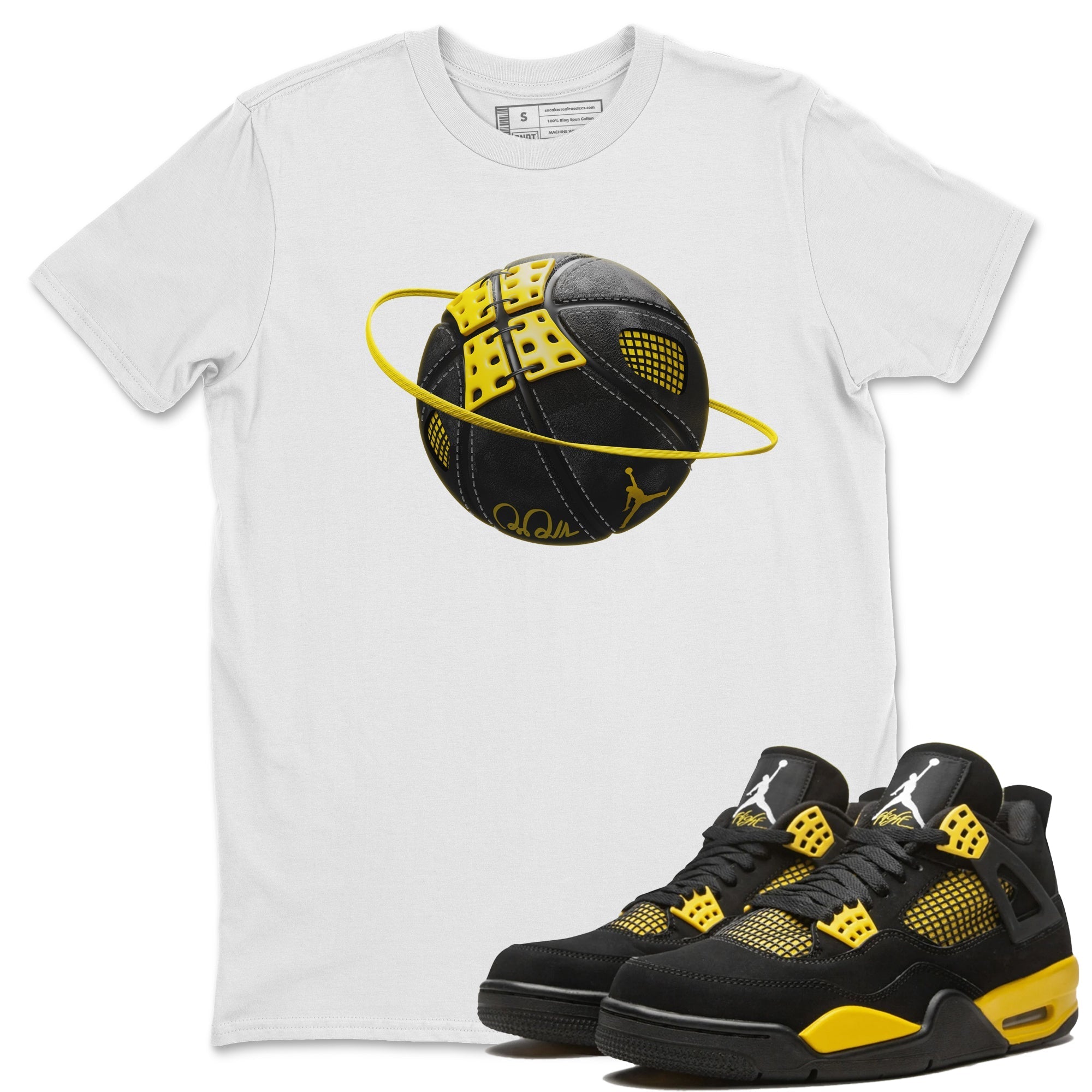 Air Jordan 4 Thunder Sneaker Match Tees Basketball Planet Streetwear Sneaker Shirt AJ4 Thunder Jumpman Sneaker Release Tees Unisex Shirts White 1