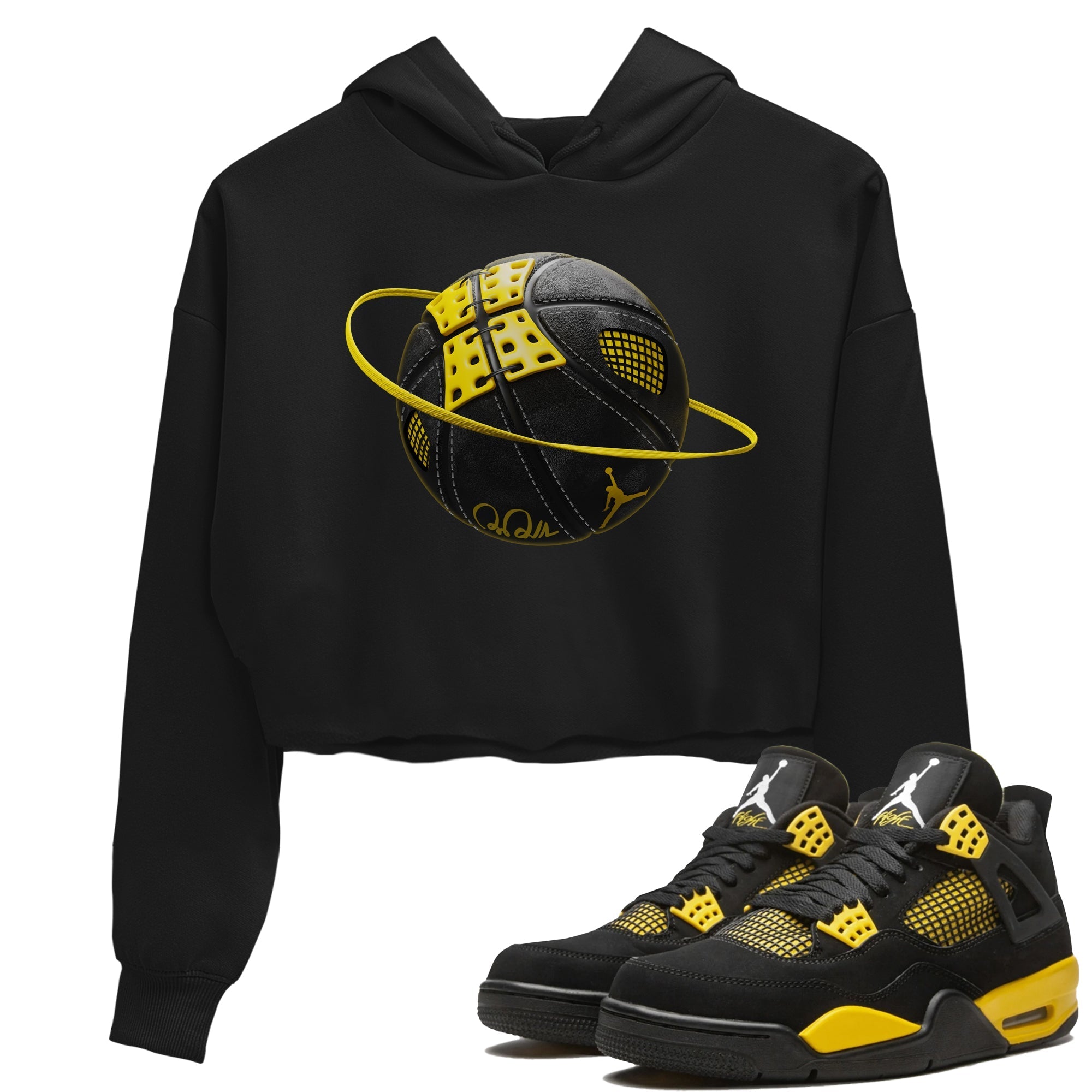 Air Jordan 4 Thunder Sneaker Match Tees Basketball Planet Streetwear Sneaker Shirt AJ4 Thunder Jumpman Sneaker Release Tees Women's Shirts Black 1