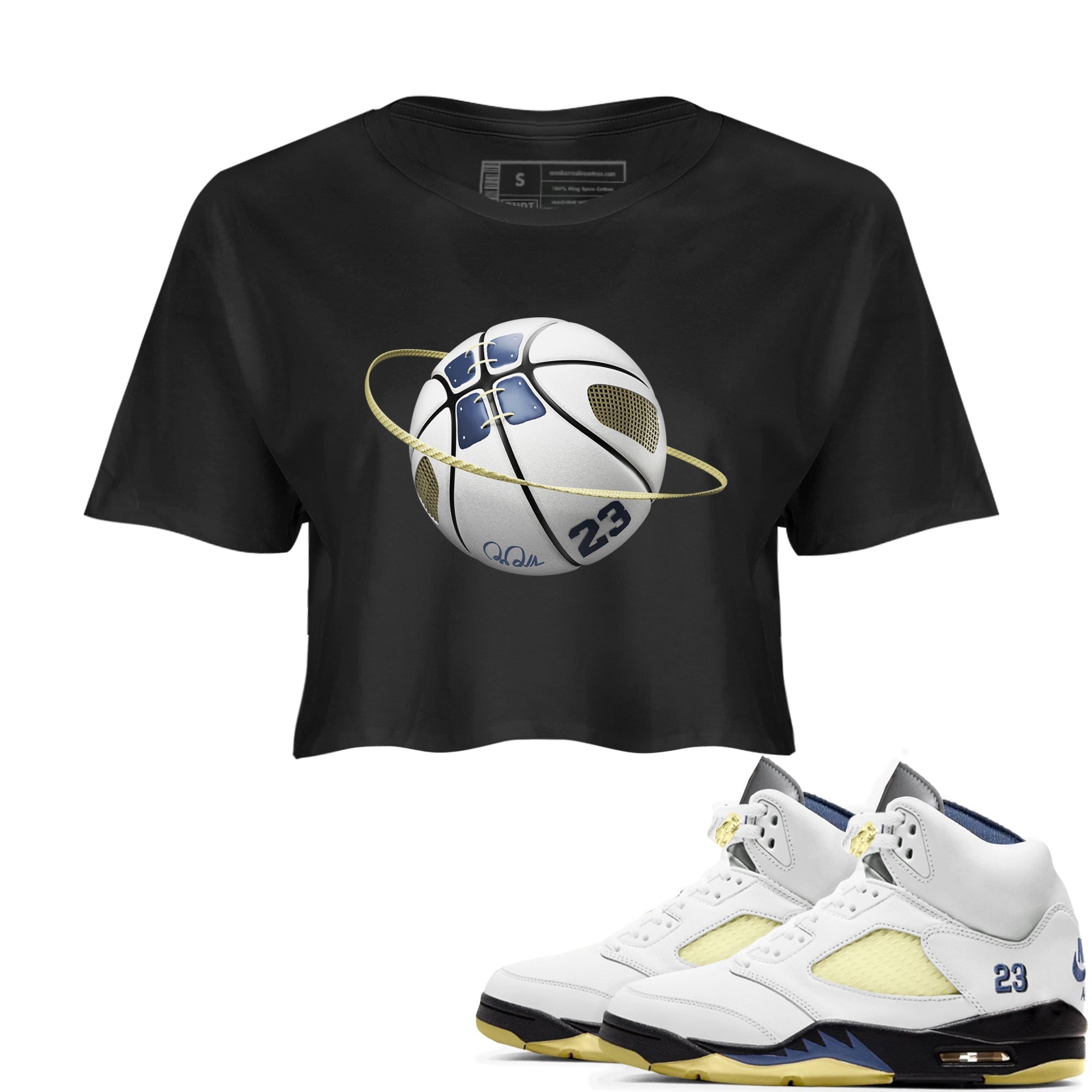 Air Jordan 5 A Ma Maniere x Photon Dust shirt to match jordans Basketball Planet sneaker tees Jordan 5 A Ma Maniere "Dawn" Drip Gear Zone Black 1 Crop T-Shirt