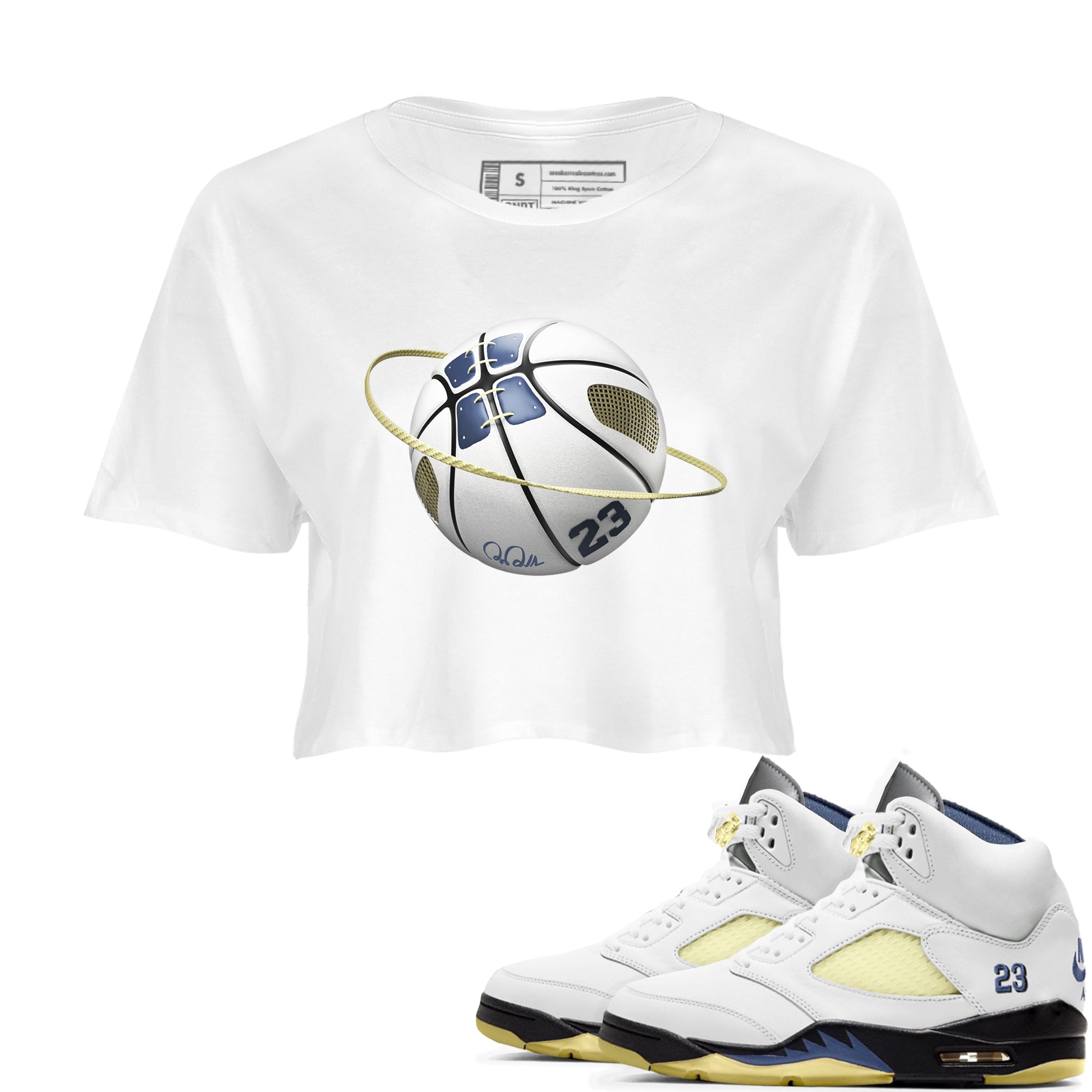 Air Jordan 5 A Ma Maniere x Photon Dust shirt to match jordans Basketball Planet sneaker tees Jordan 5 A Ma Maniere "Dawn" Drip Gear Zone White 1 Crop T-Shirt