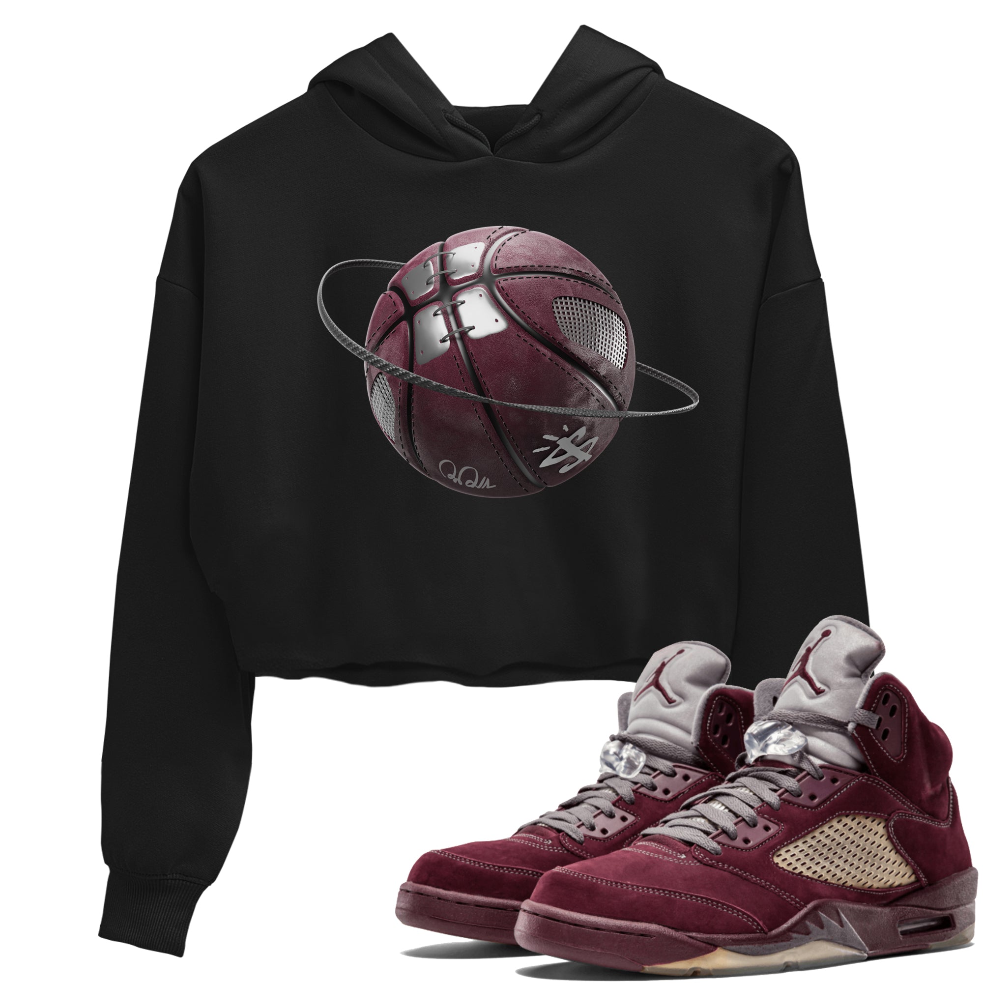 Air Jordan 5 Burgundy Sneaker Match Tees Basketball Planet Streetwear Sneaker Shirt AJ5 Burgundy Sneaker Release Tees Women's Shirts Black 1