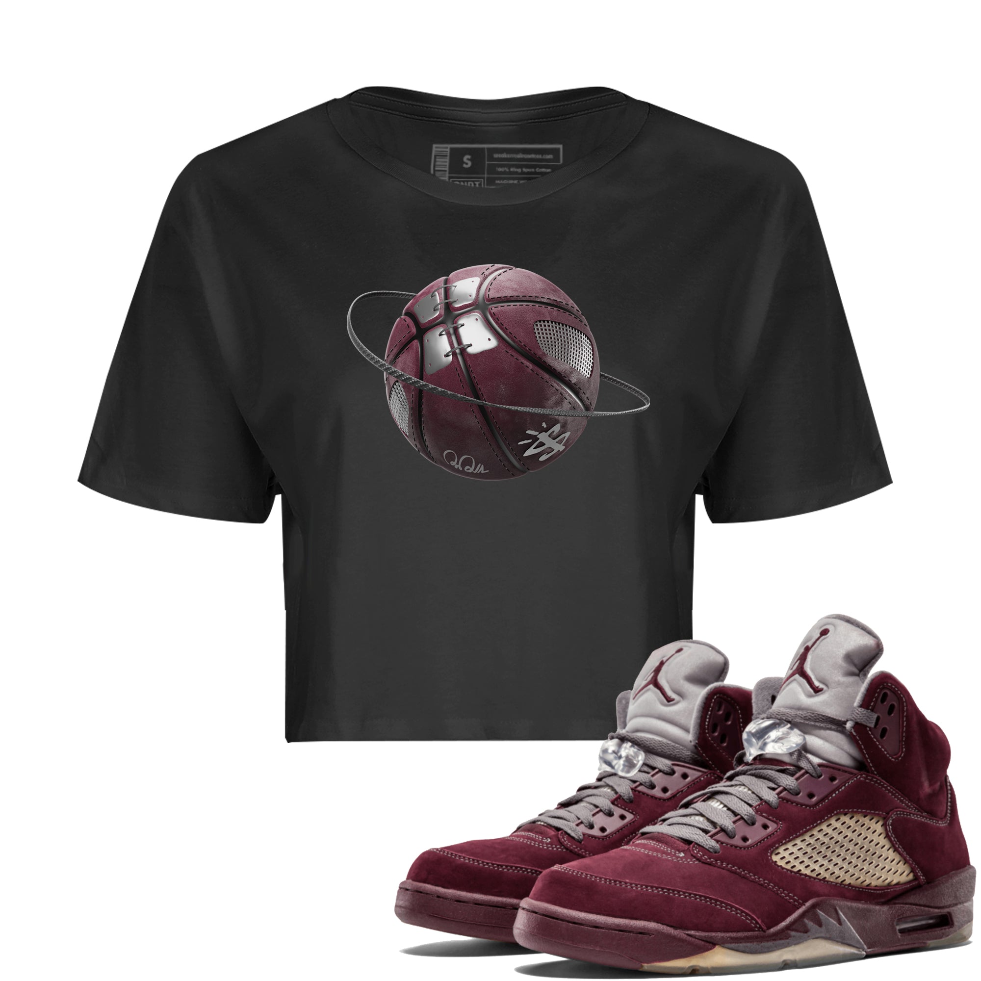 Air Jordan 5 Burgundy Sneaker Match Tees Basketball Planet Streetwear Sneaker Shirt AJ5 Burgundy Sneaker Release Tees Women's Shirts Black 1