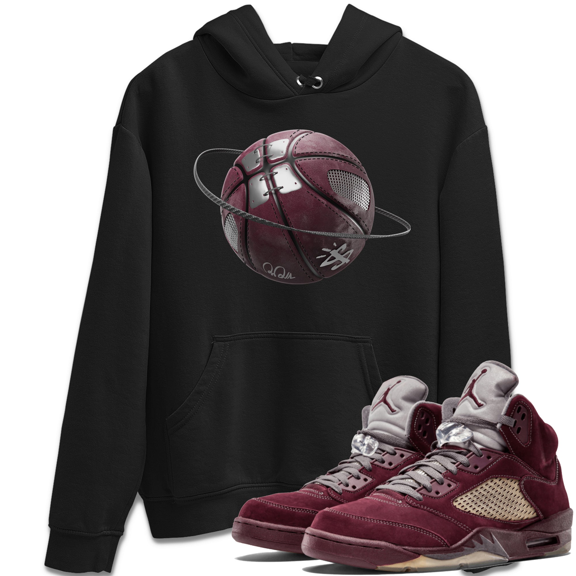 Air Jordan 5 Burgundy Sneaker Match Tees Basketball Planet Streetwear Sneaker Shirt AJ5 Burgundy Sneaker Release Tees Unisex Shirts Black 1