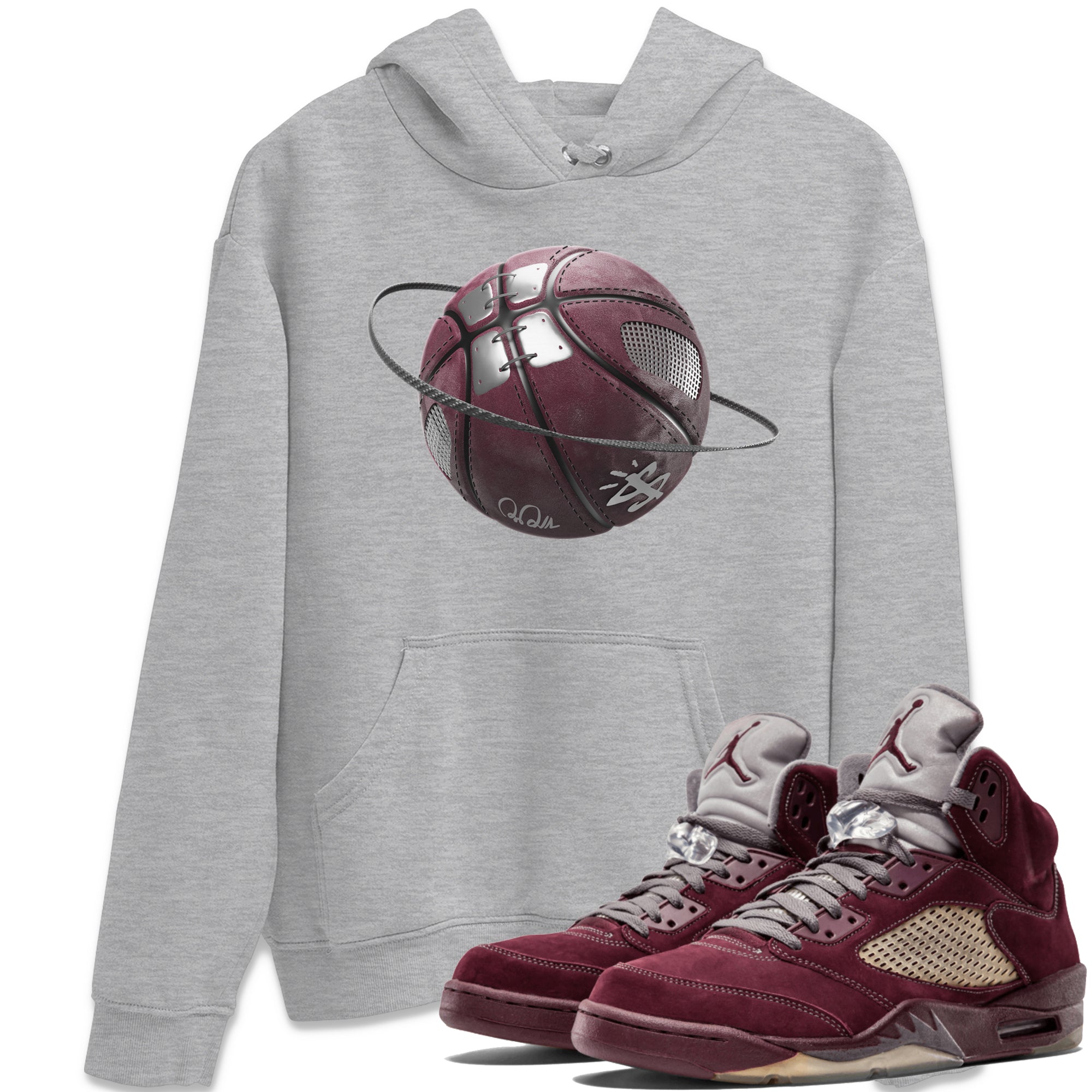 Air Jordan 5 Burgundy Sneaker Match Tees Basketball Planet Streetwear Sneaker Shirt AJ5 Burgundy Sneaker Release Tees Unisex Shirts Heather Grey 1