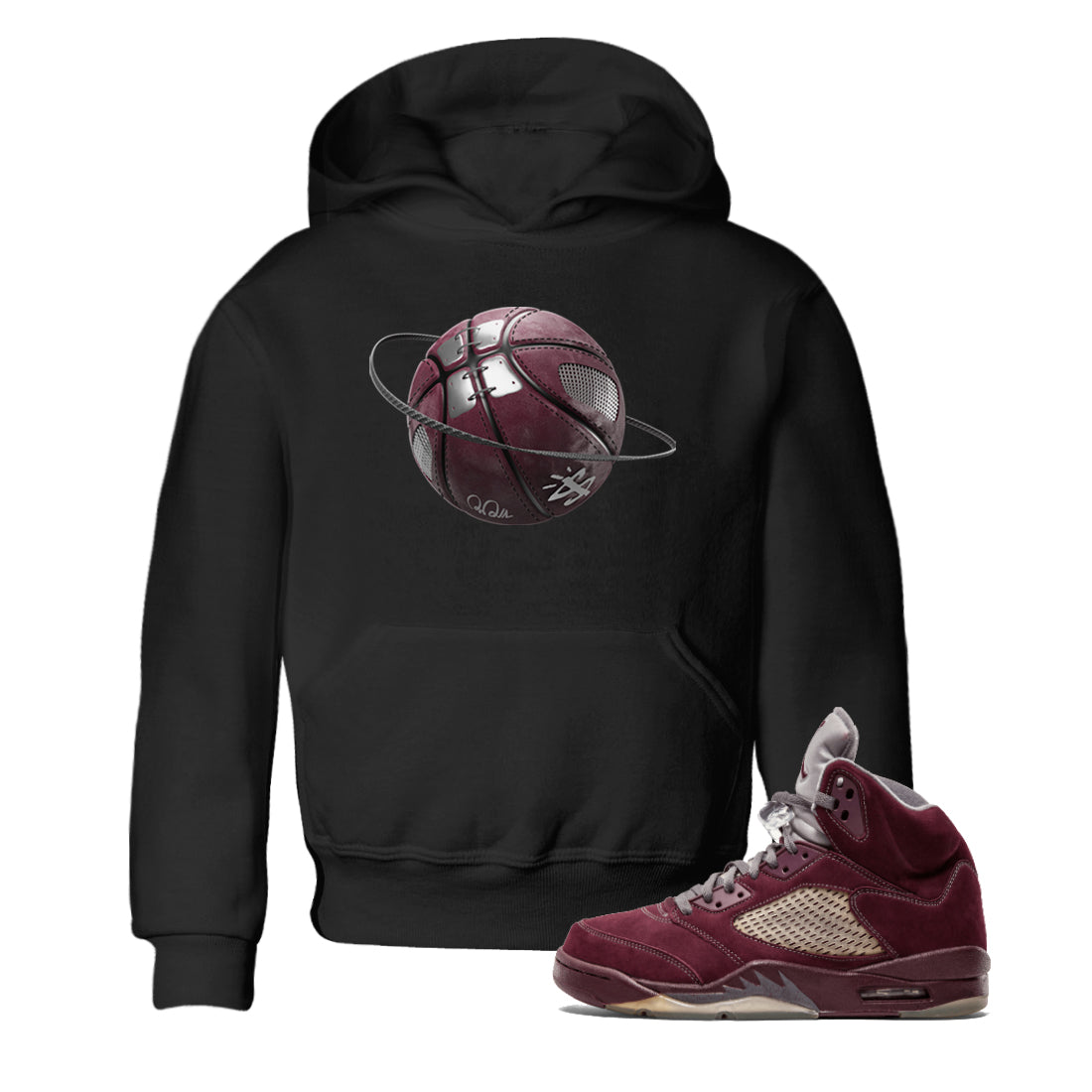 Air Jordan 5 Burgundy Sneaker Match Tees Basketball Planet Streetwear Sneaker Shirt AJ5 Burgundy Sneaker Release Tees Kids Shirts Black 1