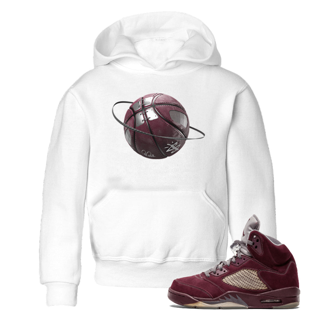 Air Jordan 5 Burgundy Sneaker Match Tees Basketball Planet Streetwear Sneaker Shirt AJ5 Burgundy Sneaker Release Tees Kids Shirts White 1