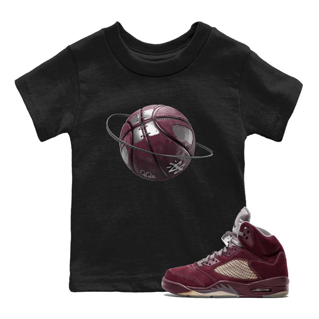 Air Jordan 5 Burgundy Sneaker Match Tees Basketball Planet Streetwear Sneaker Shirt AJ5 Burgundy Sneaker Release Tees Kids Shirts Black 1