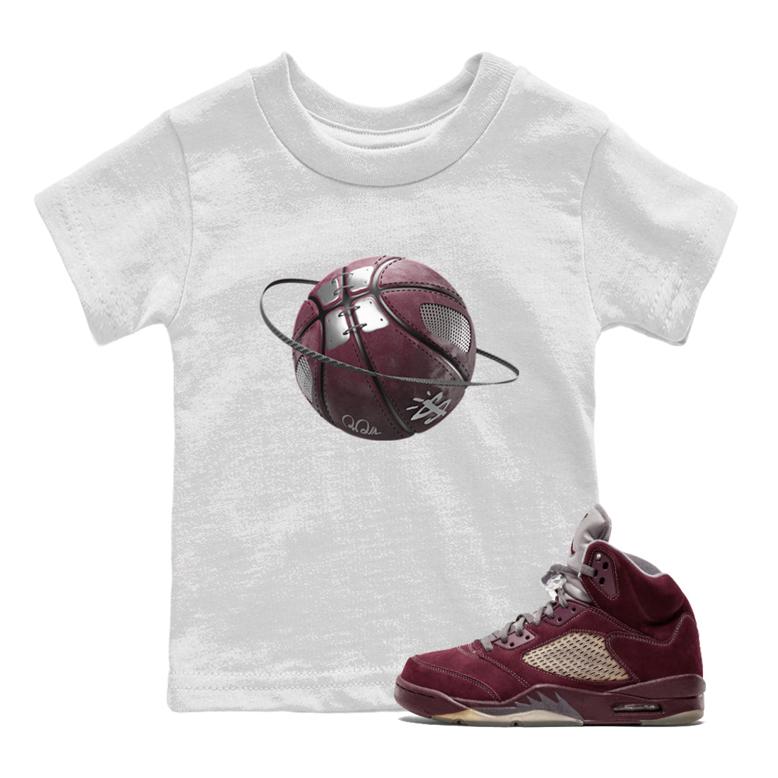 Air Jordan 5 Burgundy Sneaker Match Tees Basketball Planet Streetwear Sneaker Shirt AJ5 Burgundy Sneaker Release Tees Kids Shirts White 1