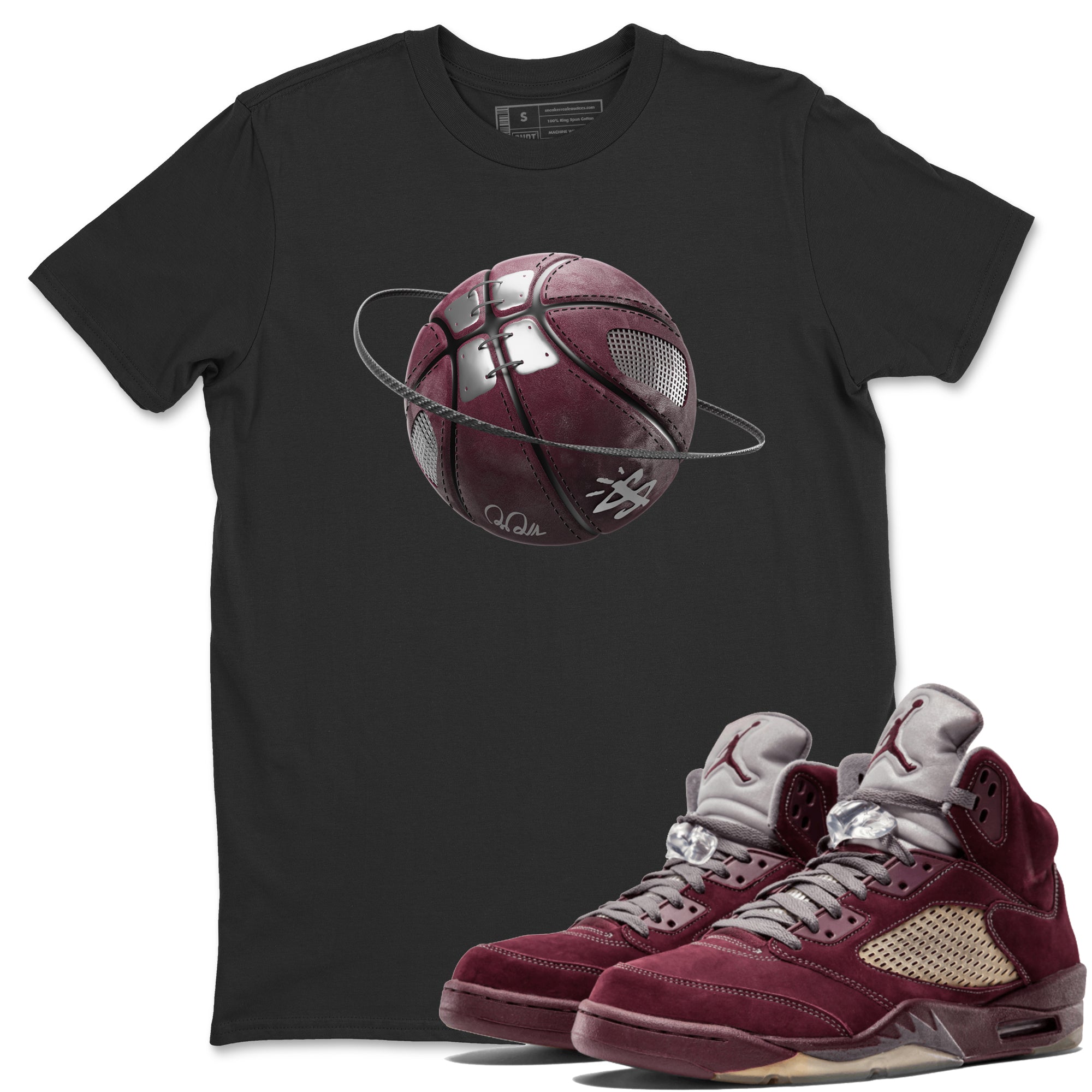 Air Jordan 5 Burgundy Sneaker Match Tees Basketball Planet Streetwear Sneaker Shirt AJ5 Burgundy Sneaker Release Tees Unisex Shirts Black 1