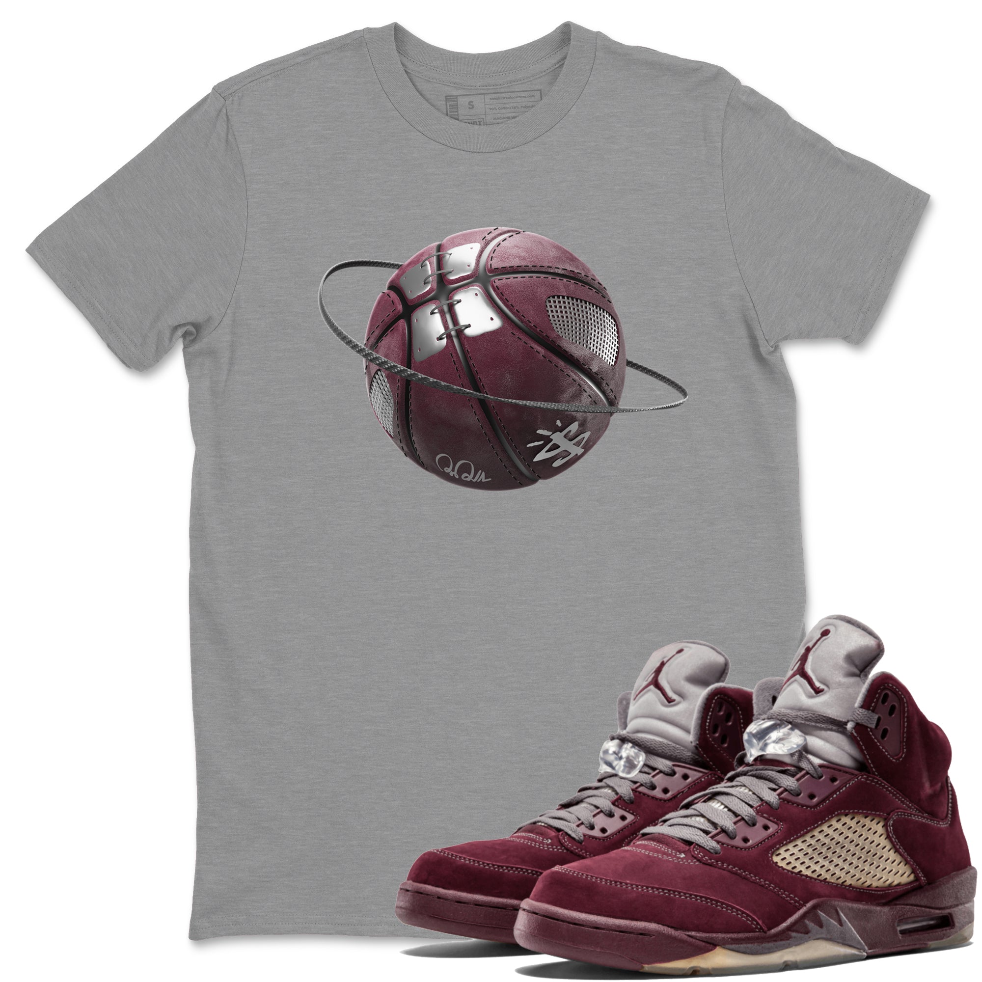 Air Jordan 5 Burgundy Sneaker Match Tees Basketball Planet Streetwear Sneaker Shirt AJ5 Burgundy Sneaker Release Tees Unisex Shirts Heather Grey 1