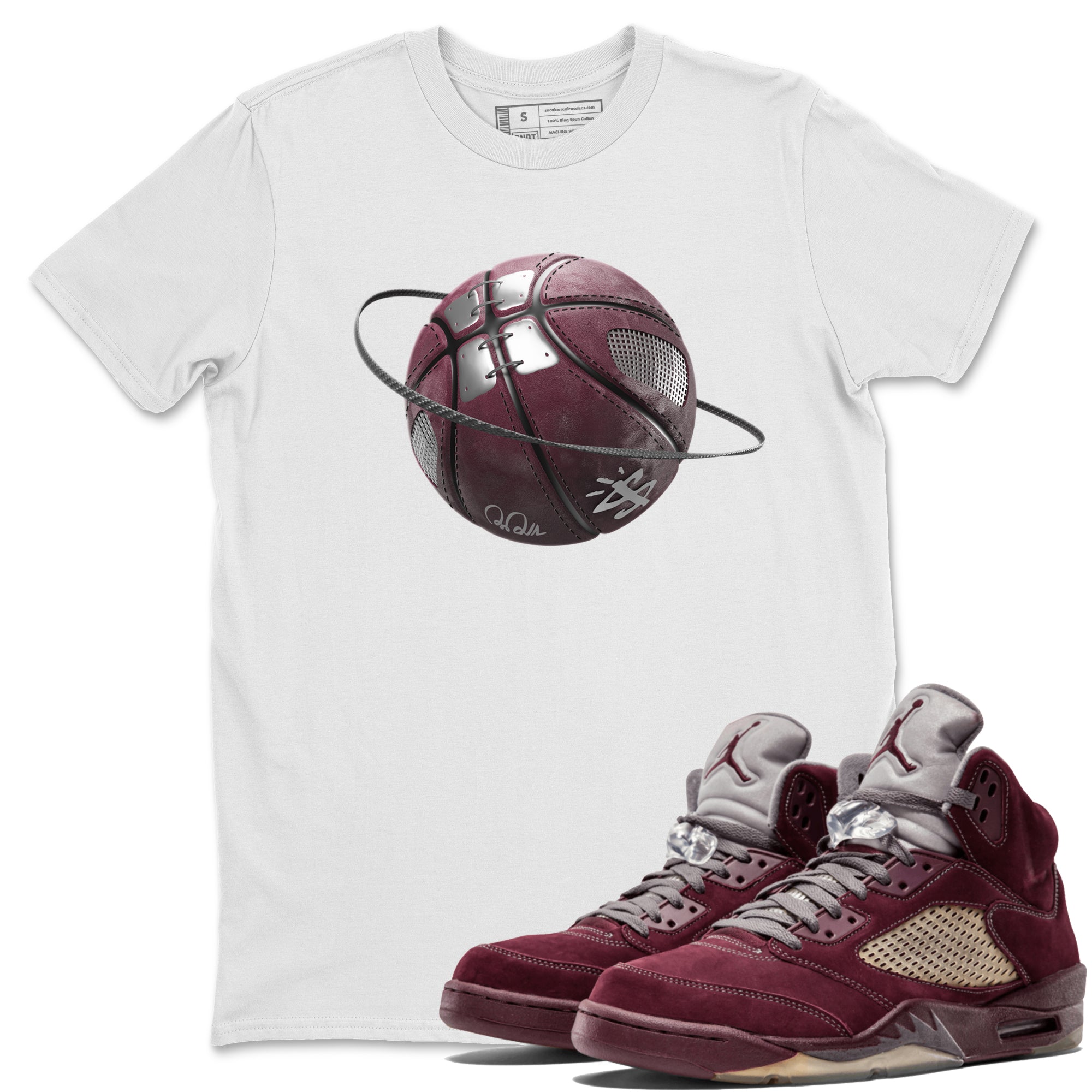 Air Jordan 5 Burgundy Sneaker Match Tees Basketball Planet Streetwear Sneaker Shirt AJ5 Burgundy Sneaker Release Tees Unisex Shirts White 1