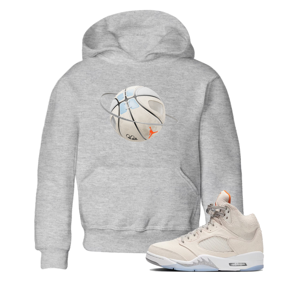 Air Jordan 5 Craft Sneaker Match Tees Basketball Planet Streetwear Sneaker Shirt AJ5 SE Craft Sneaker Release Tees Kids Shirts Heather Grey 1