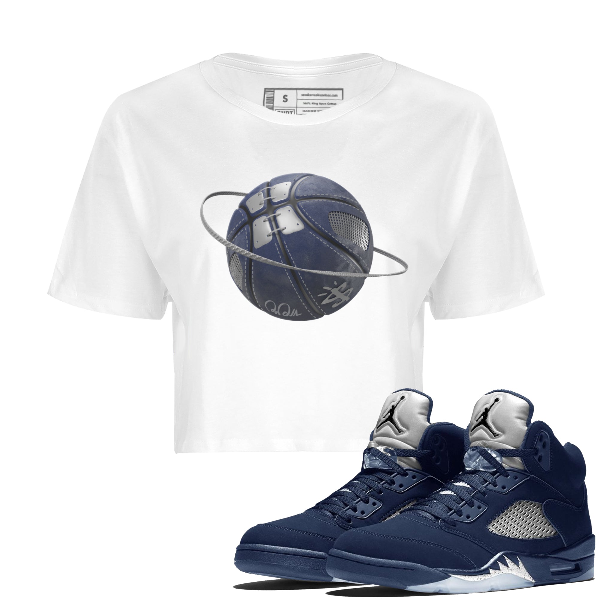 Air Jordan 5 Georgetown Sneaker Match Tees Basketball Planet Streetwear Sneaker Shirt AJ5 Georgetown Sneaker Release Tees Women's Shirts White 1
