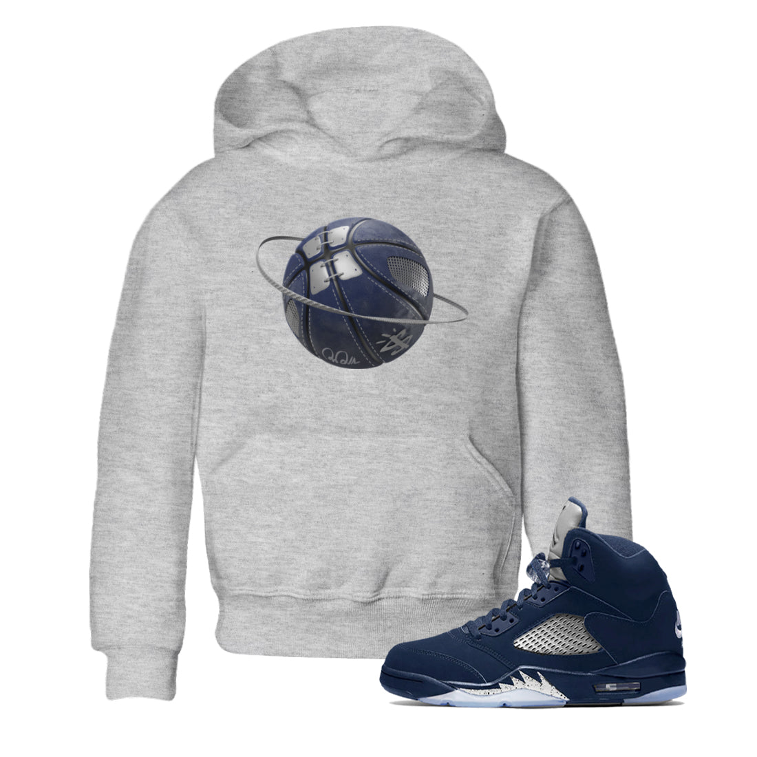 Air Jordan 5 Georgetown Sneaker Match Tees Basketball Planet Streetwear Sneaker Shirt AJ5 Georgetown Sneaker Release Tees Kids Shirts Heather Grey 1