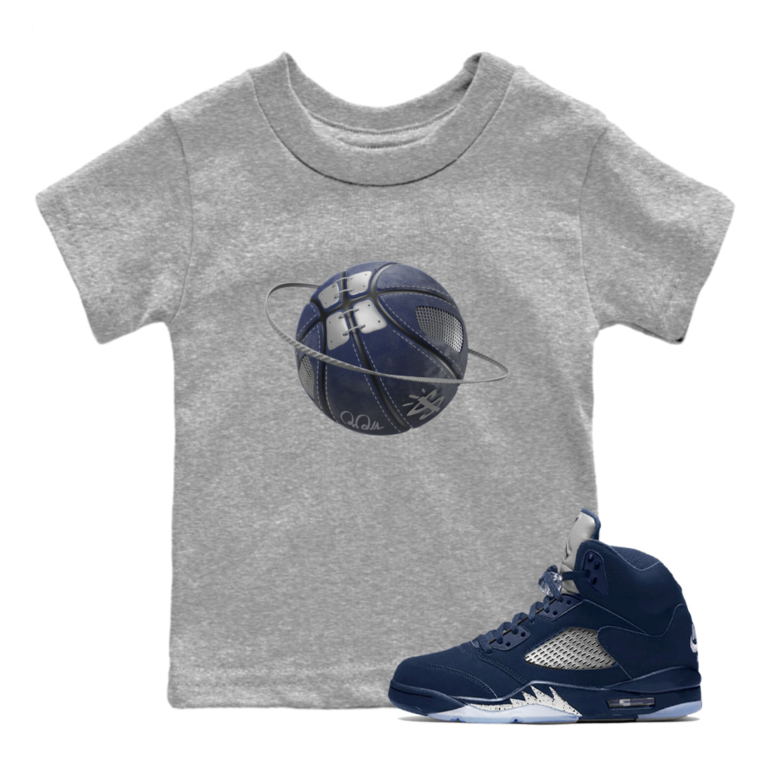 Air Jordan 5 Georgetown Sneaker Match Tees Basketball Planet Streetwear Sneaker Shirt AJ5 Georgetown Sneaker Release Tees Kids Shirts Heather Grey 1