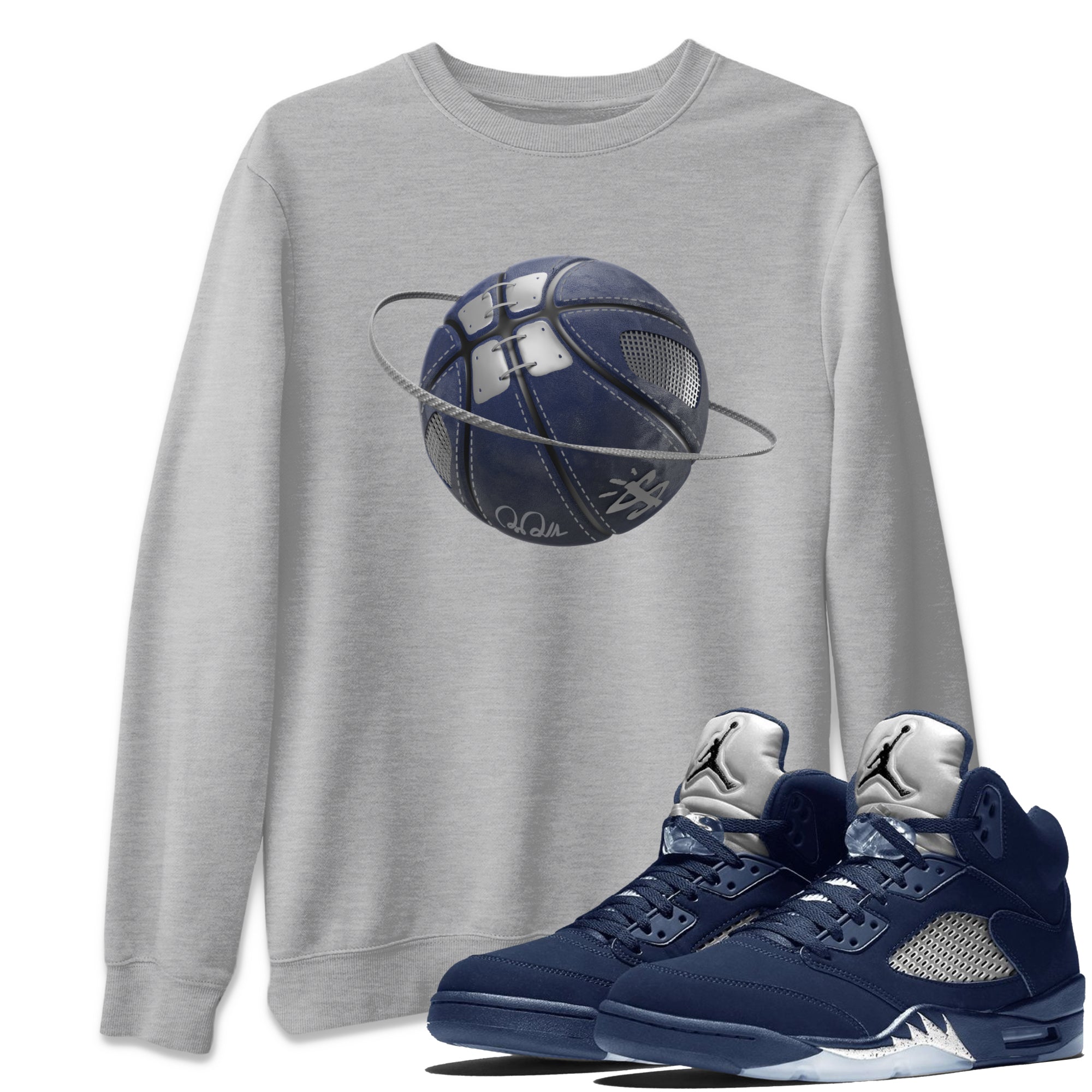 Air Jordan 5 Georgetown Sneaker Match Tees Basketball Planet Streetwear Sneaker Shirt AJ5 Georgetown Sneaker Release Tees Unisex Shirts Heather Grey 1
