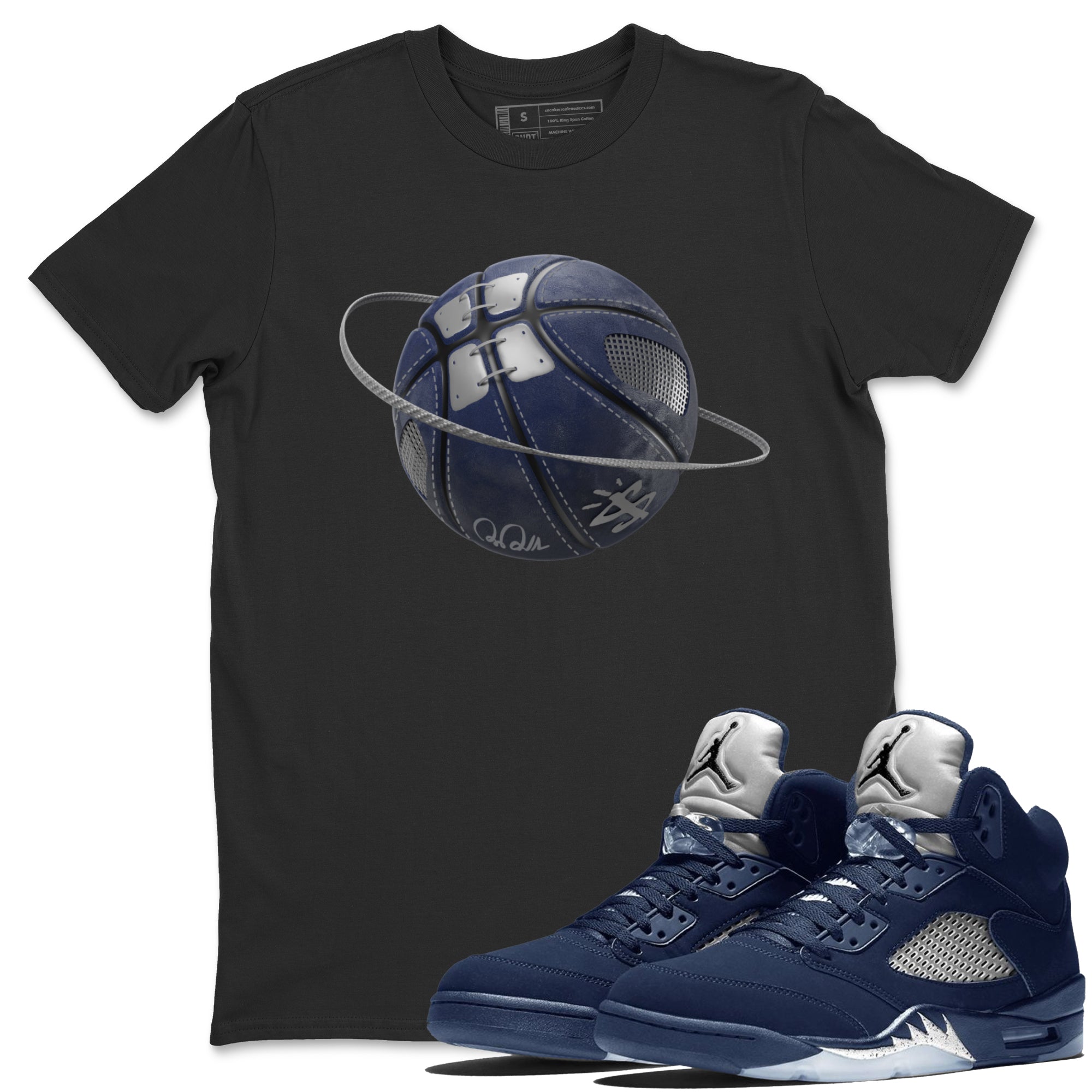 Air Jordan 5 Georgetown Sneaker Match Tees Basketball Planet Streetwear Sneaker Shirt AJ5 Georgetown Sneaker Release Tees Unisex Shirts Black 1