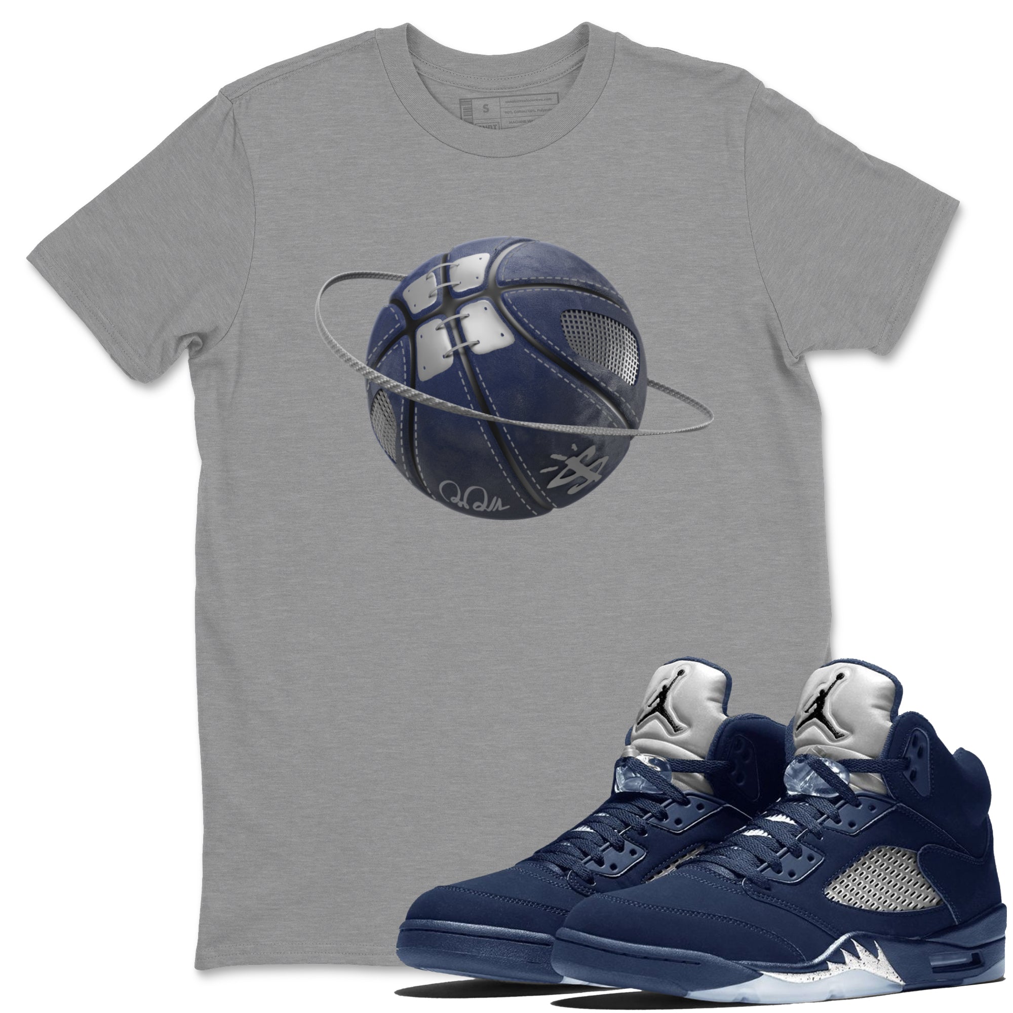 Air Jordan 5 Georgetown Sneaker Match Tees Basketball Planet Streetwear Sneaker Shirt AJ5 Georgetown Sneaker Release Tees Unisex Shirts Heather Grey 1