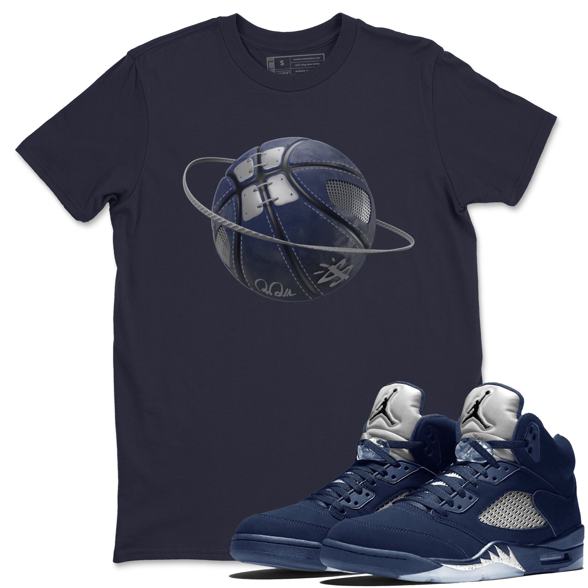 Air Jordan 5 Georgetown Sneaker Match Tees Basketball Planet Streetwear Sneaker Shirt AJ5 Georgetown Sneaker Release Tees Unisex Shirts Navy 1