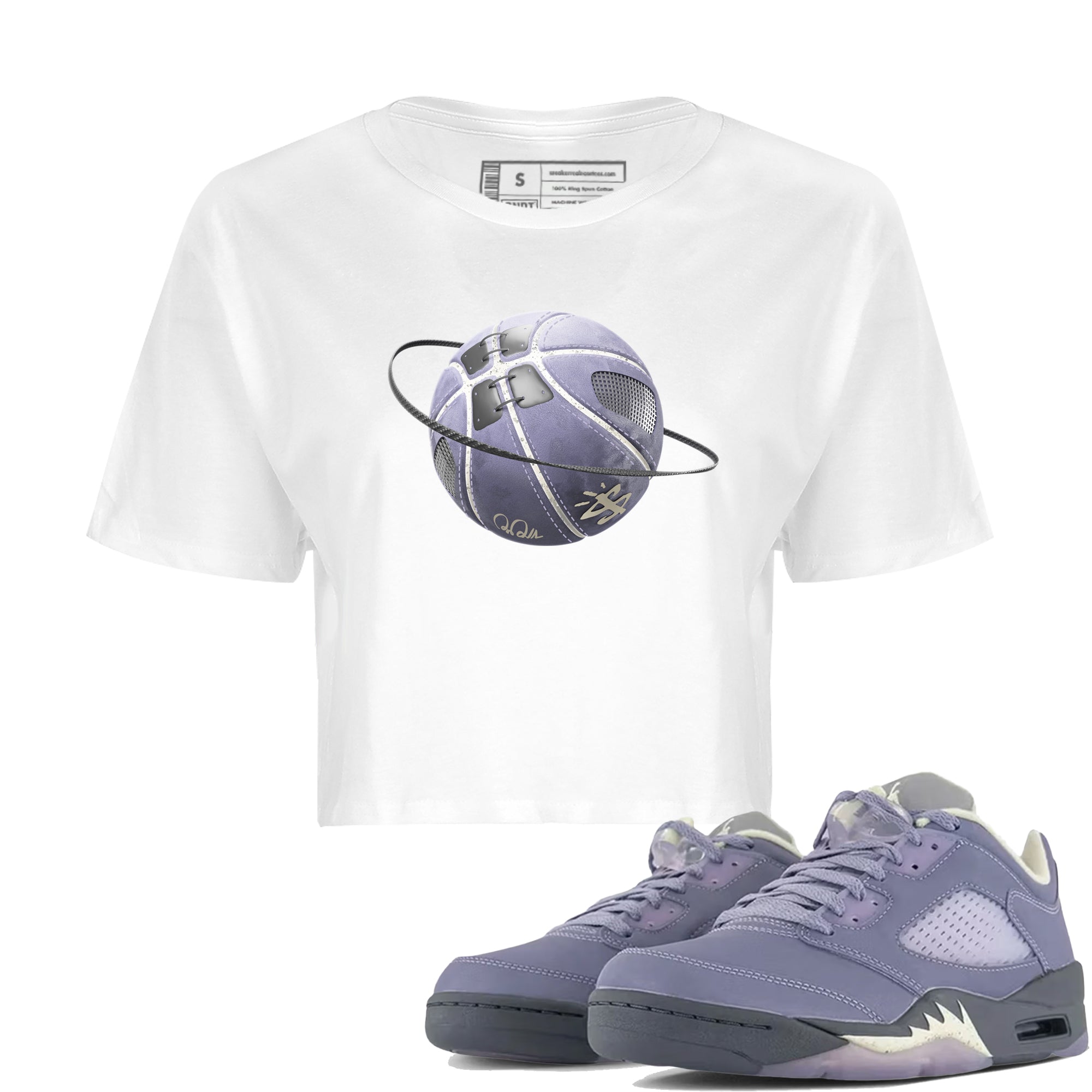 Air Jordan 5 Indigo Haze Sneaker Match Tees Basketball Planet Streetwear Sneaker Shirt AJ5 Indigo Haze Sneaker Release Tees Women's Shirts White 1