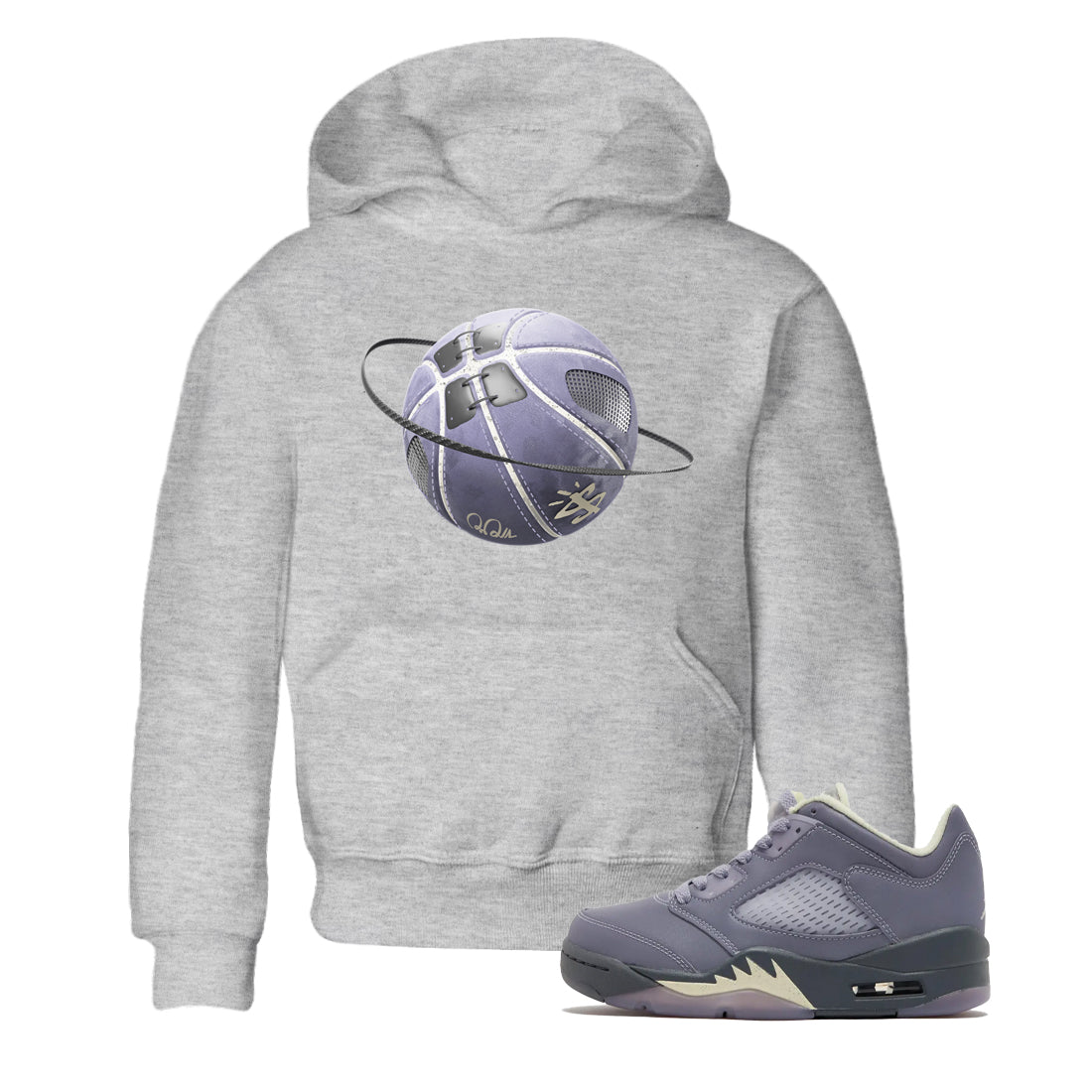 Air Jordan 5 Indigo Haze Sneaker Match Tees Basketball Planet Streetwear Sneaker Shirt AJ5 Indigo Haze Sneaker Release Tees Kids Shirts Heather Grey 1