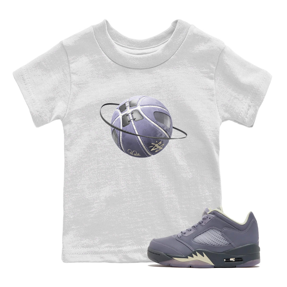 Air Jordan 5 Indigo Haze Sneaker Match Tees Basketball Planet Streetwear Sneaker Shirt AJ5 Indigo Haze Sneaker Release Tees Kids Shirts White 1