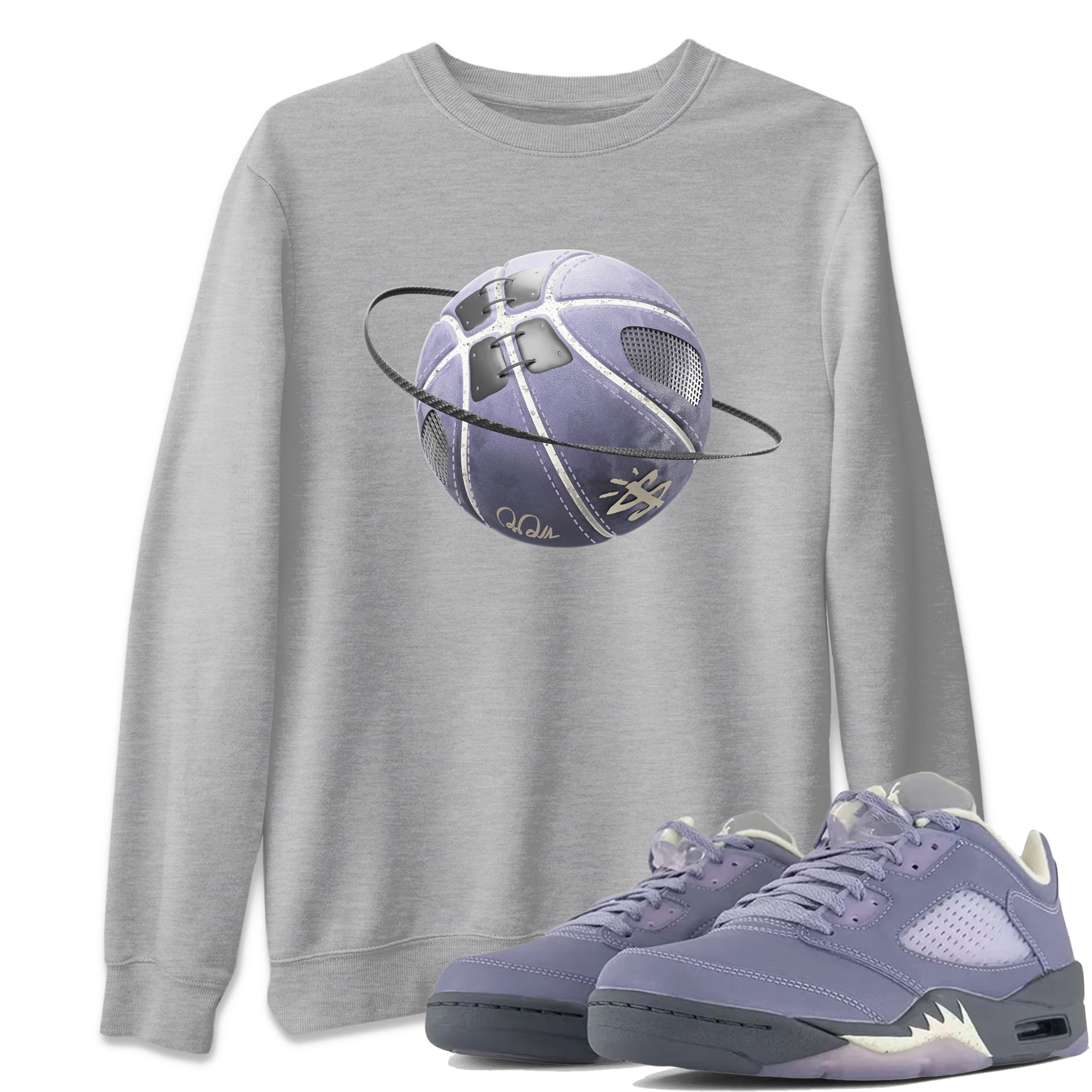 Air Jordan 5 Indigo Haze Sneaker Match Tees Basketball Planet Streetwear Sneaker Shirt AJ5 Indigo Haze Sneaker Release Tees Unisex Shirts Heather Grey 1