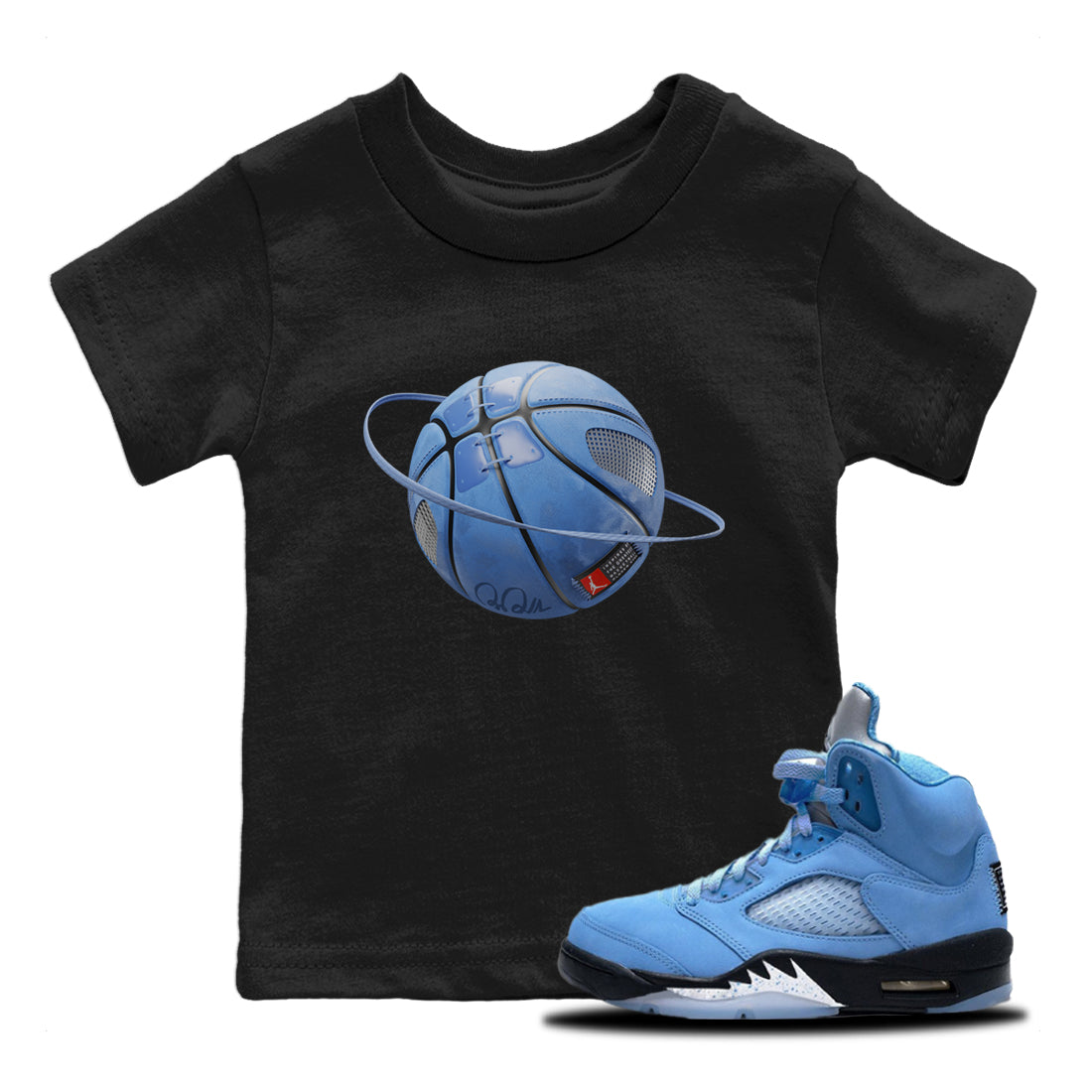 Jordan 5 UNC Sneaker Matching T-Shirt Basketball Planet Sneaker Tees Jordan 5 UNC Sneaker Release Tees Kids Shirts