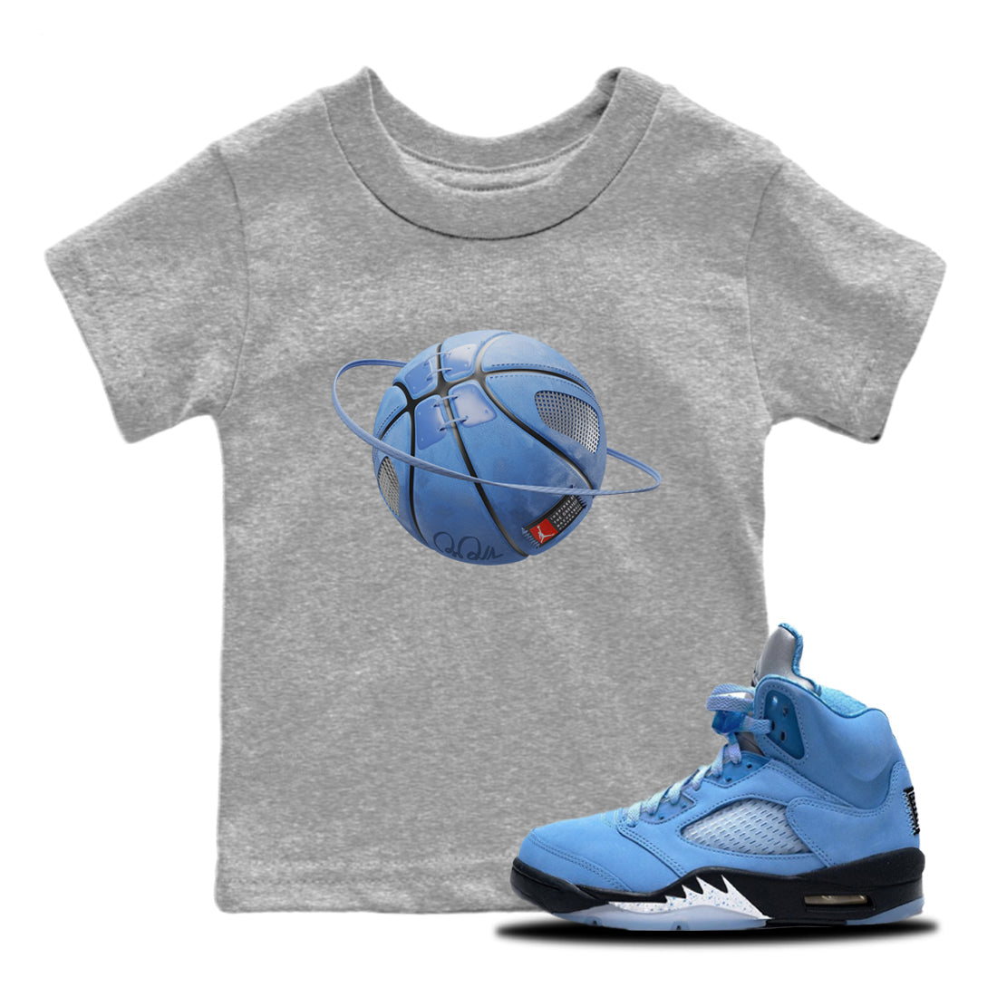 Jordan 5 UNC Sneaker Matching T-Shirt Basketball Planet Sneaker Tees Jordan 5 UNC Sneaker Release Tees Kids Shirts