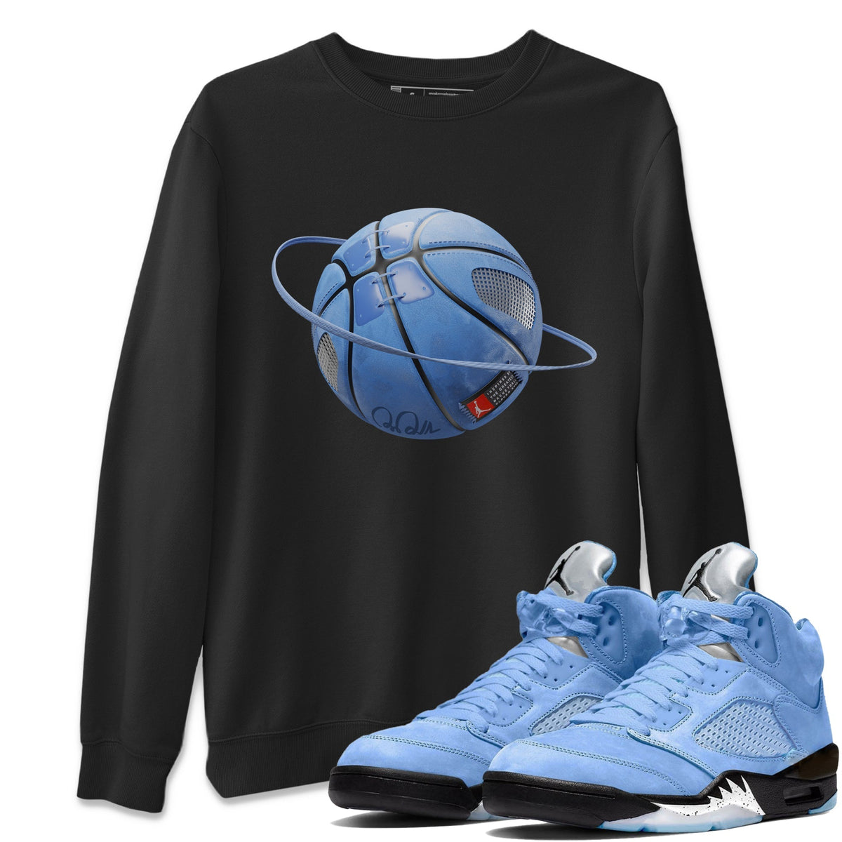 Jordan 5 UNC Sneaker Matching T-Shirt Basketball Planet Sneaker Tees Jordan 5 UNC Sneaker Release Tees Crew Neck Tees