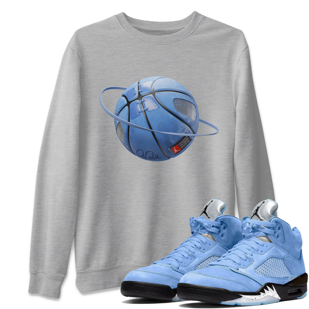 Jordan 5 UNC Sneaker Matching T-Shirt Basketball Planet Sneaker Tees Jordan 5 UNC Sneaker Release Tees Crew Neck Tees