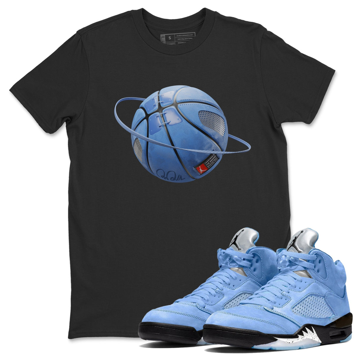 Jordan 5 UNC Sneaker Matching T-Shirt Basketball Planet Sneaker Tees Jordan 5 UNC Sneaker Release Tees Crew Neck Tees
