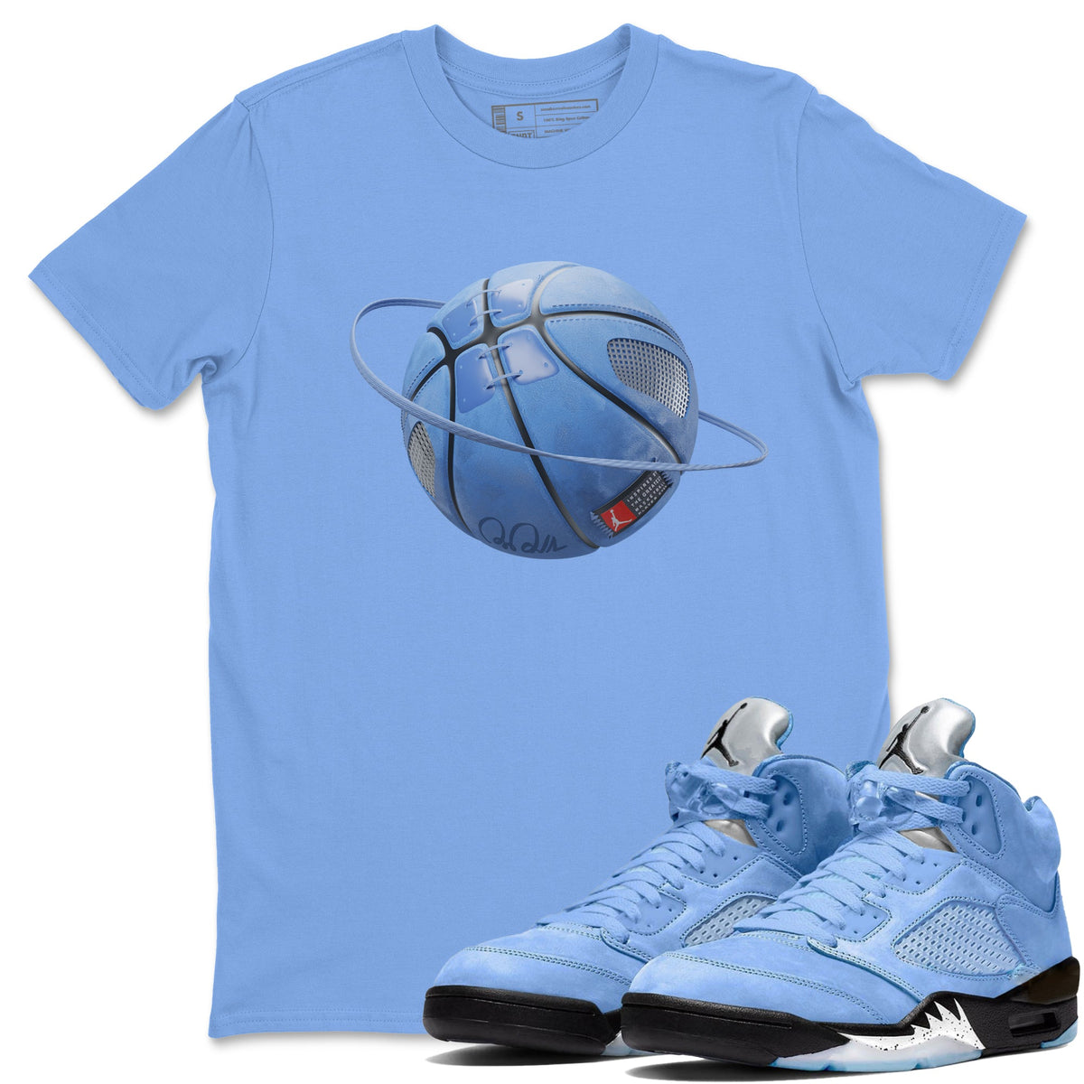 Jordan 5 UNC Sneaker Matching T-Shirt Basketball Planet Sneaker Tees Jordan 5 UNC Sneaker Release Tees Crew Neck Tees