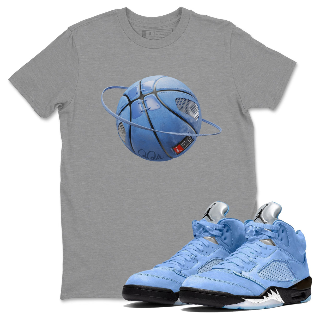 Jordan 5 UNC Sneaker Matching T-Shirt Basketball Planet Sneaker Tees Jordan 5 UNC Sneaker Release Tees Crew Neck Tees